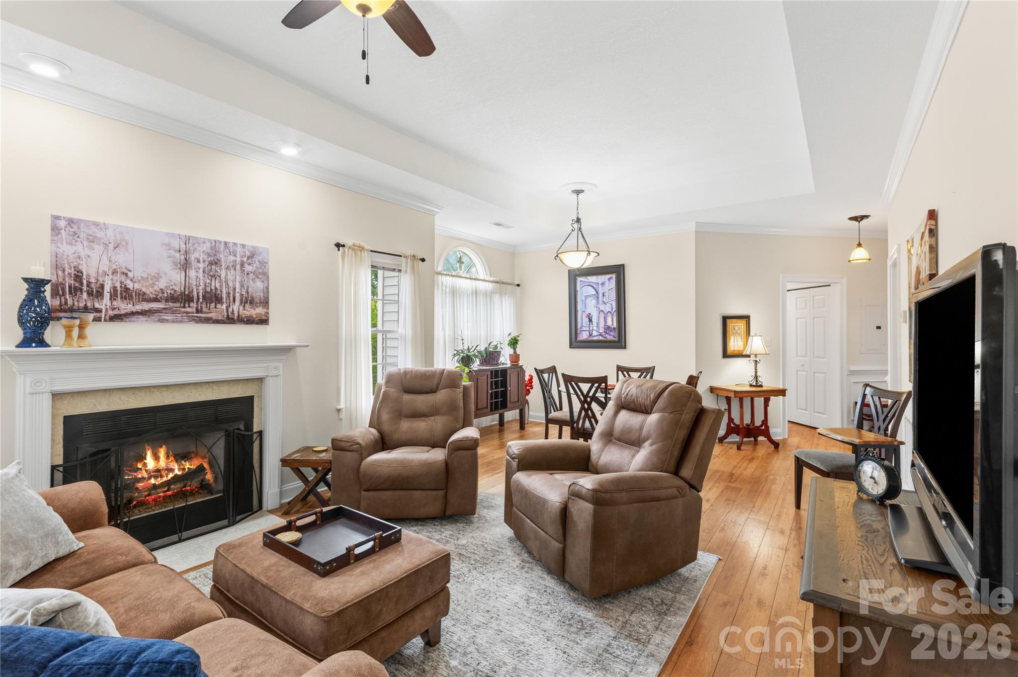 Living Room with View of Fireplace - 165 Ewbank Garden Drive, Hendersonville