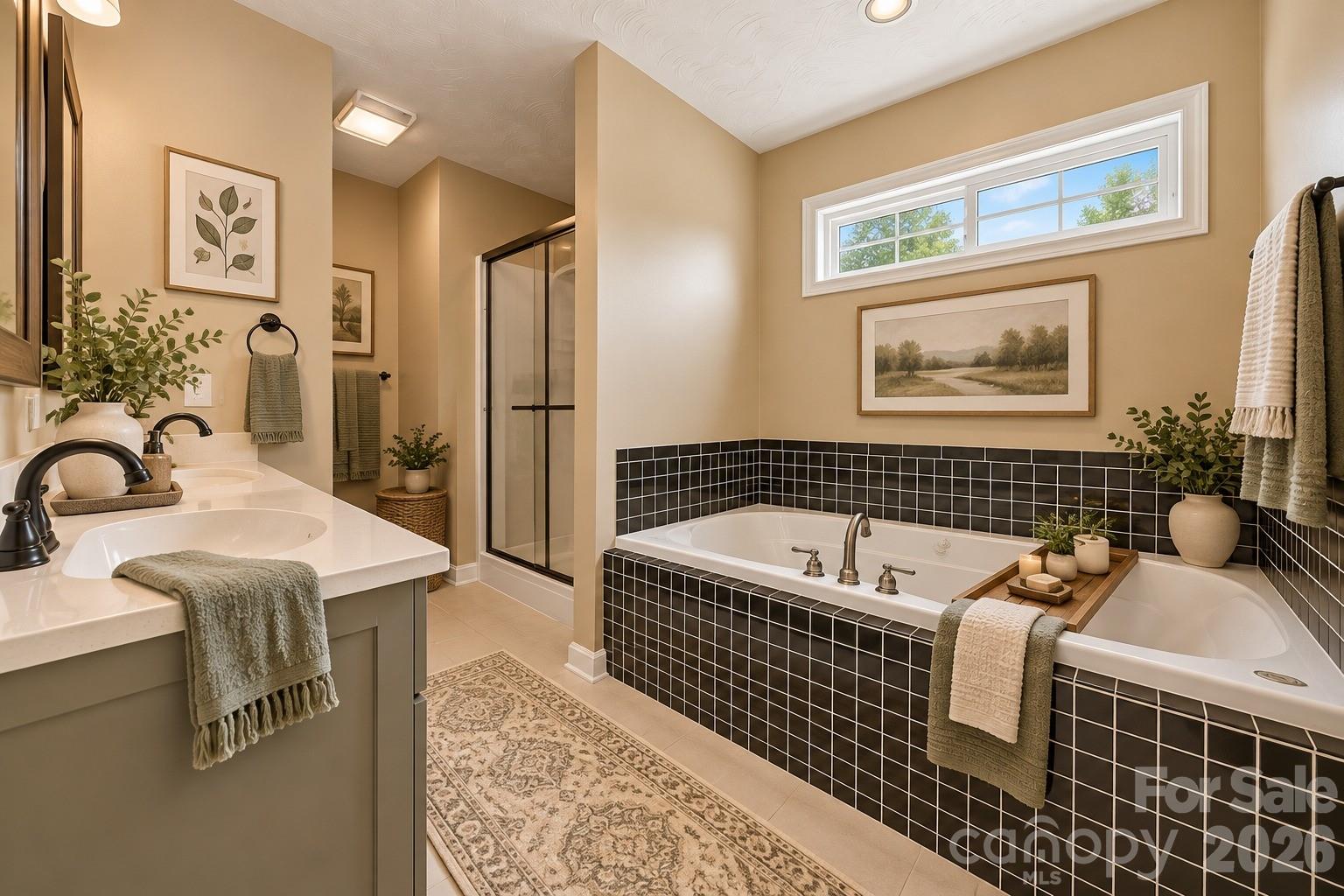 virtually staged primary bathroom on main floor - 4948 Betty Drive NE, Hickory