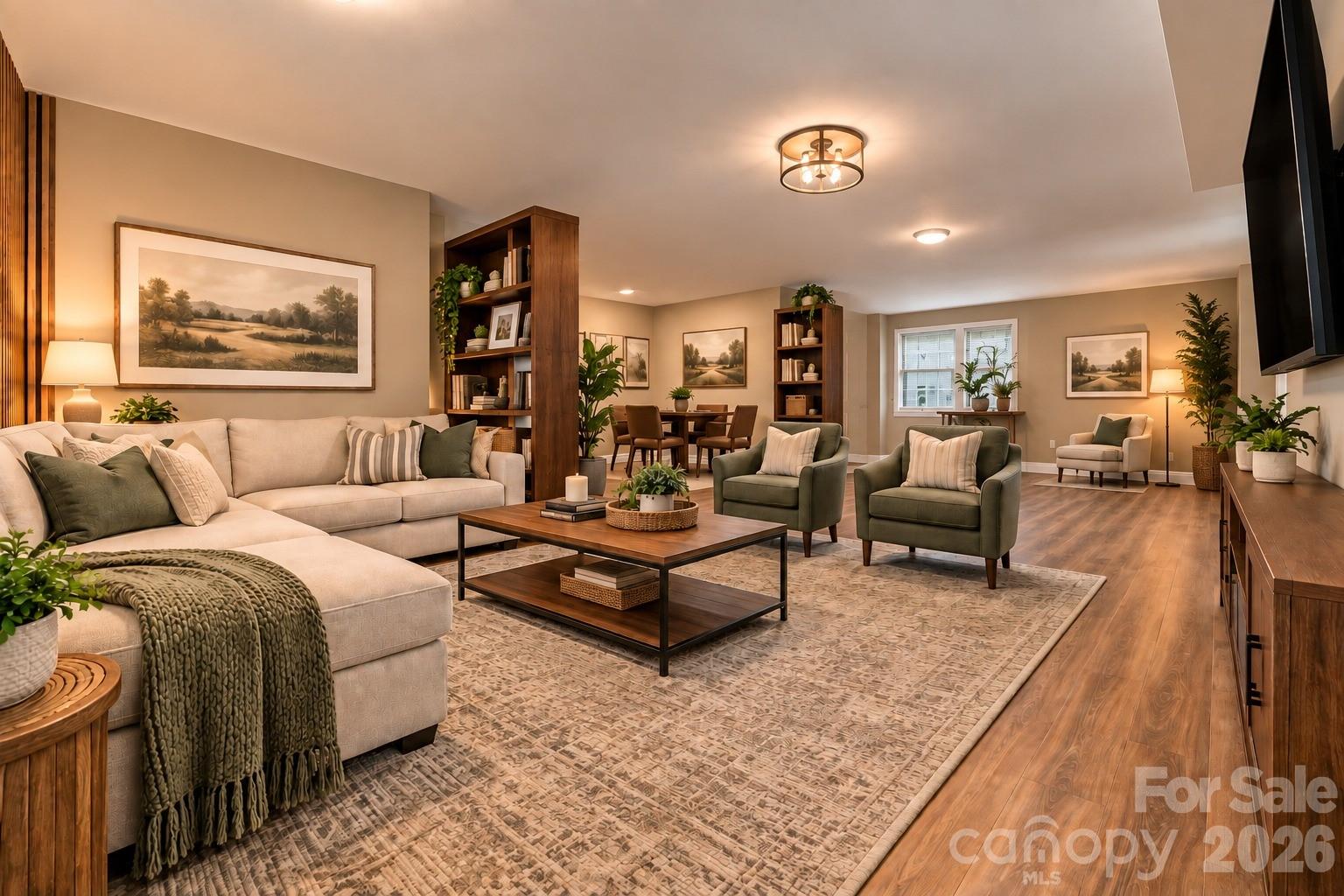 virtually staged family room in the basement - 4948 Betty Drive NE, Hickory