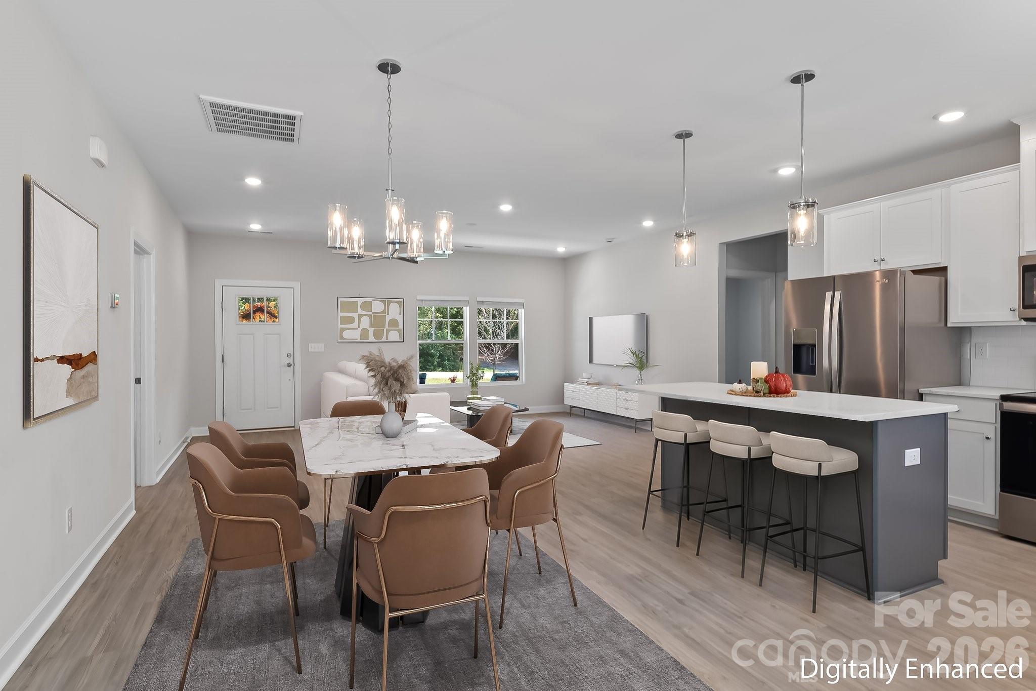 virtual staging; kitchen, dining - 916 Westminster Drive, Statesville