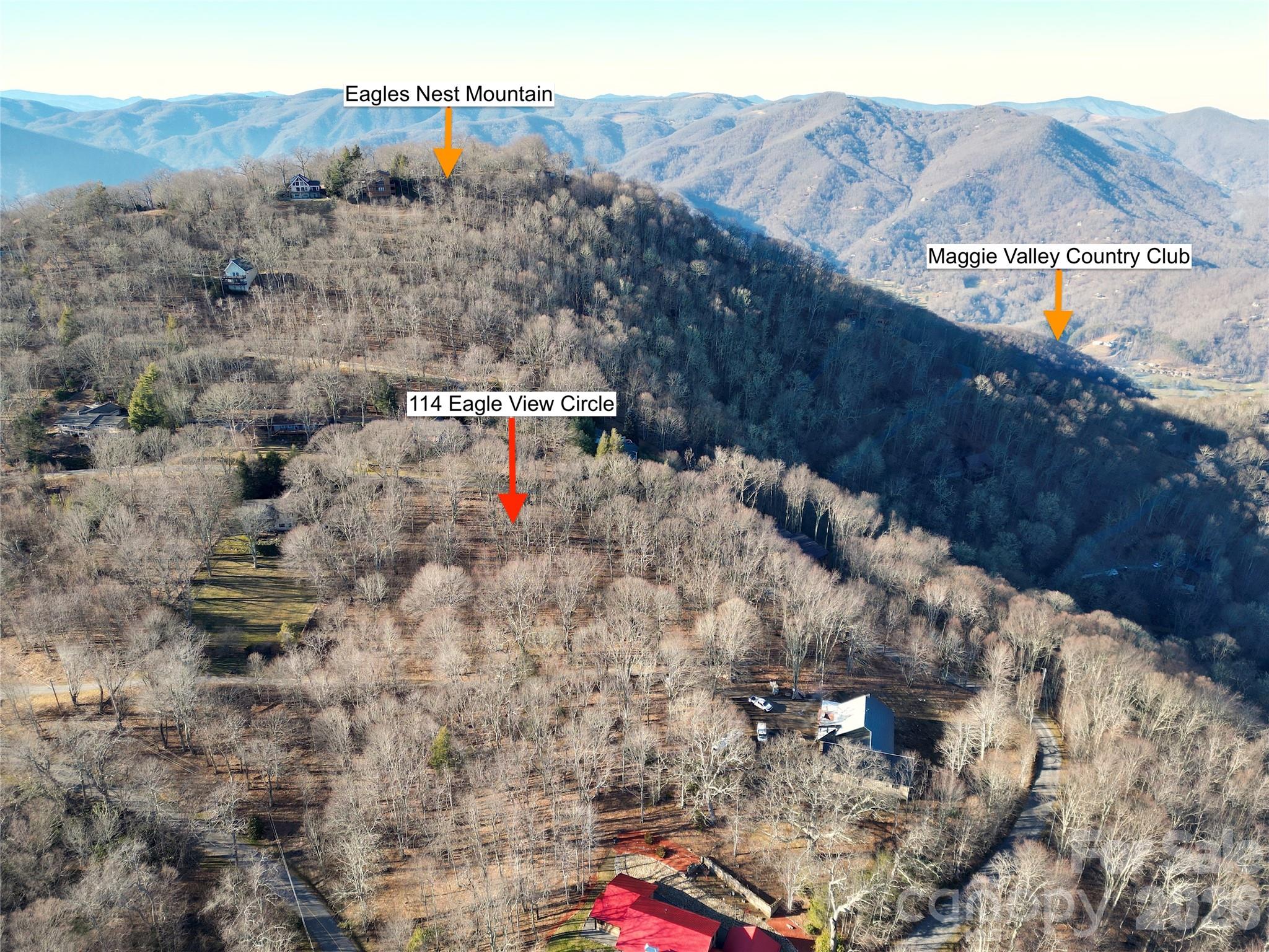 Aerial location view with approximate locations. Verify with survey. - 114 Eagle View Circle, Waynesville