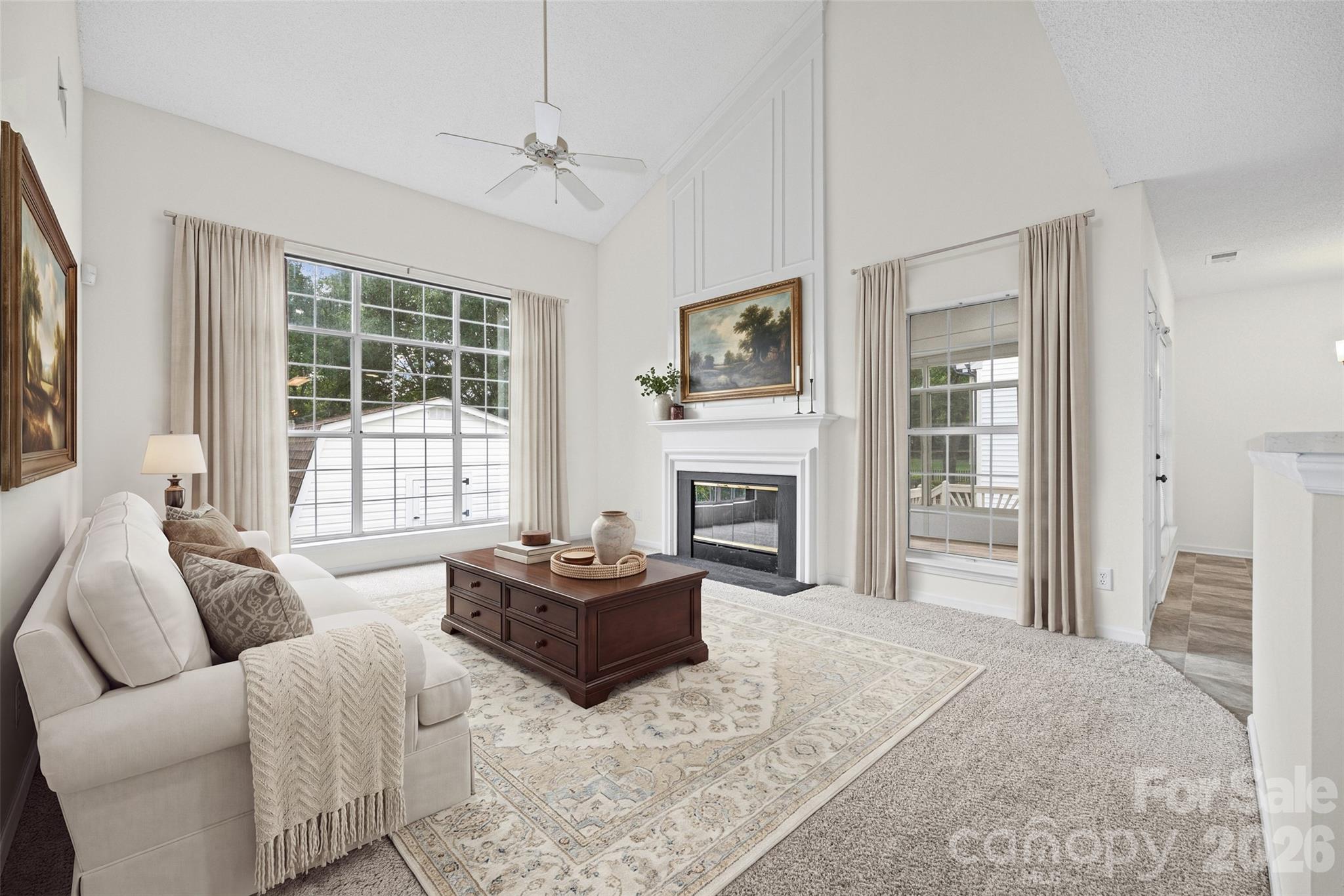 Virtually staged living room - 105 Lyman Oak Court, Fort Mill