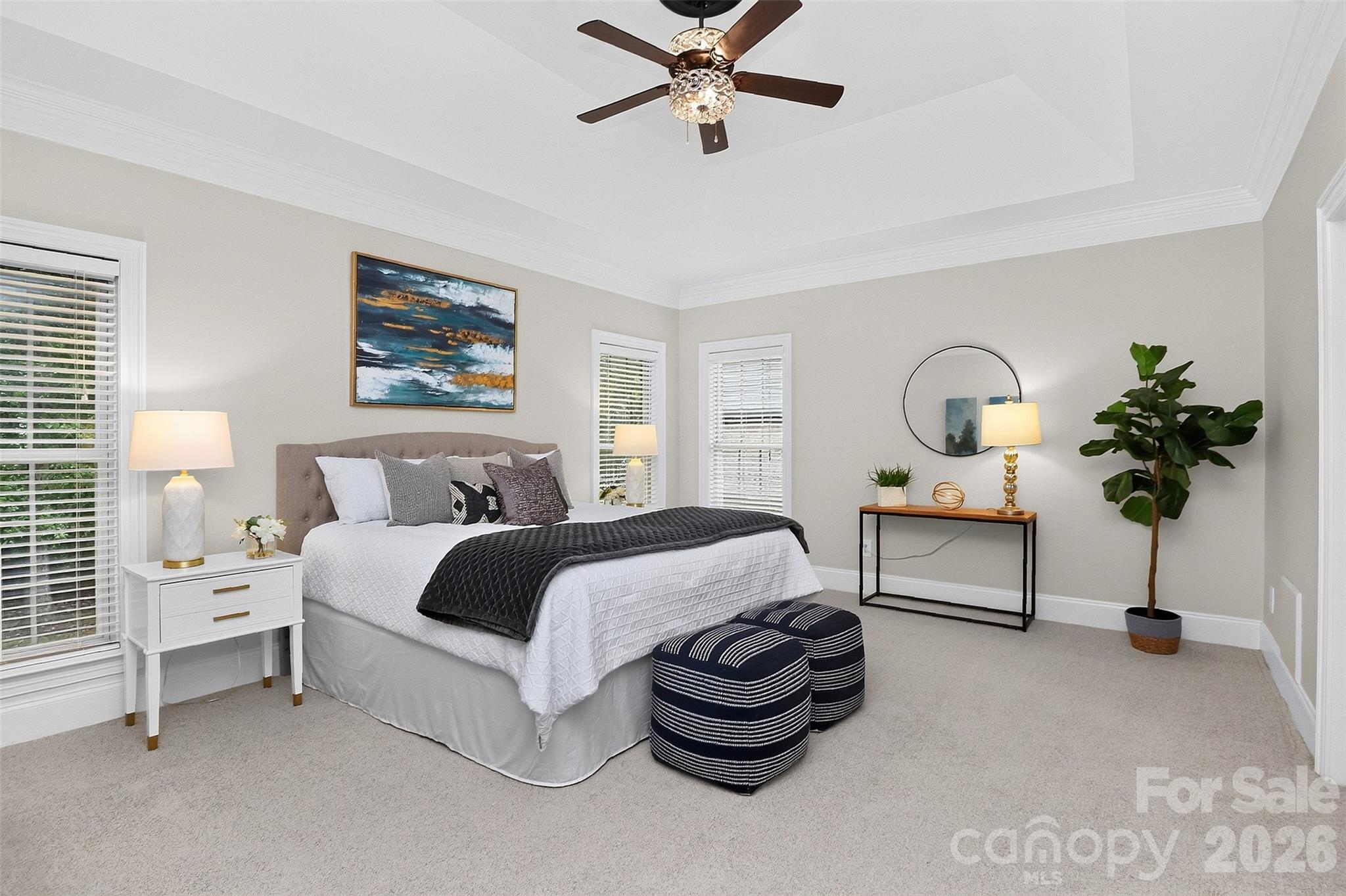 Primary bedroom on main level with trey ceiling. - 4817 Pimlico Lane, Waxhaw