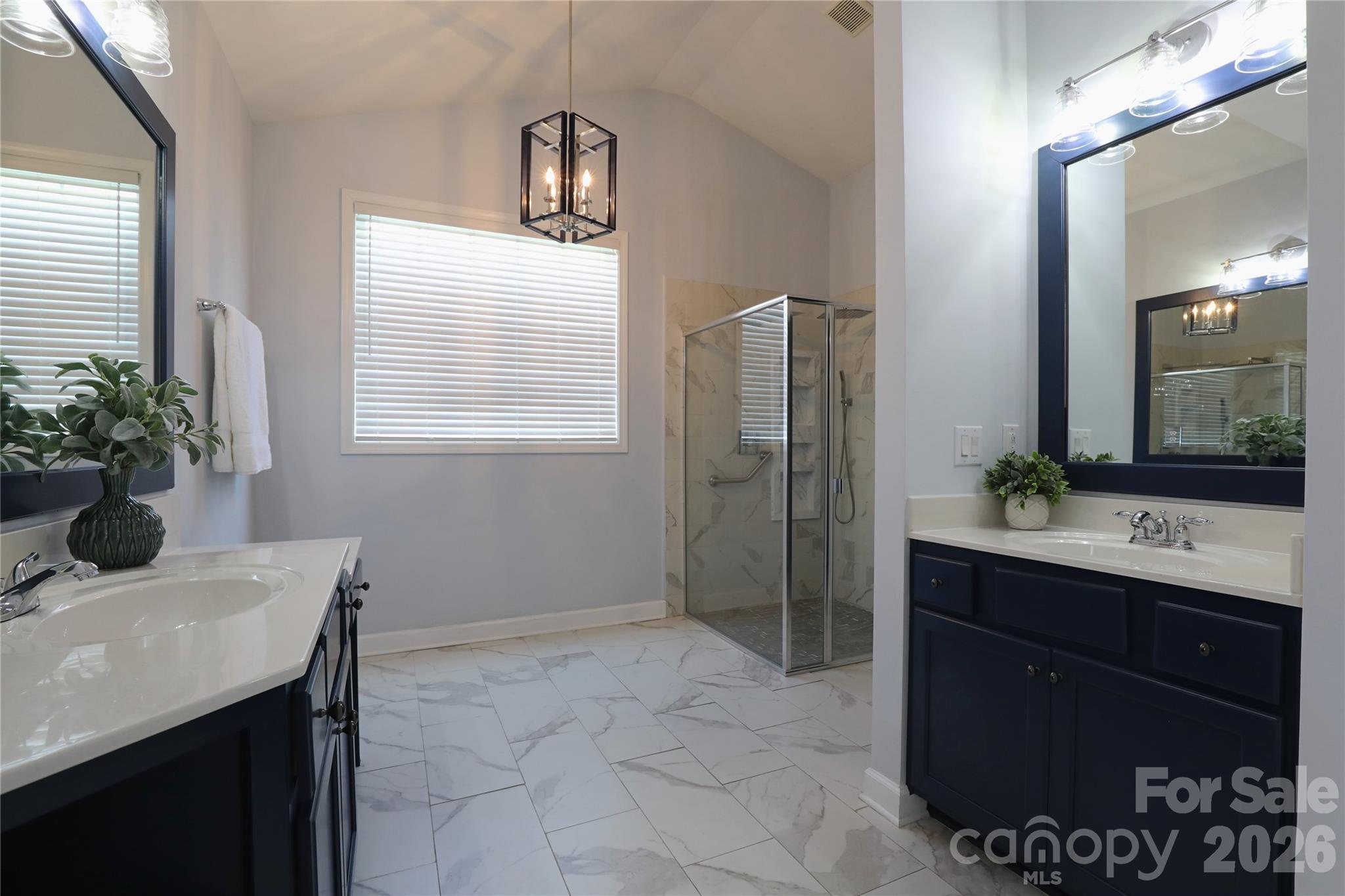 Primary bath upgraded with zero-entry shower - 18465 E Marbella Lane, Fort Mill