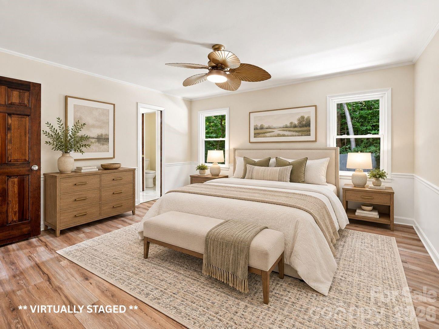Virtually Staged Primary Bedroom (View 1) - 514 Belwood Drive, Belmont