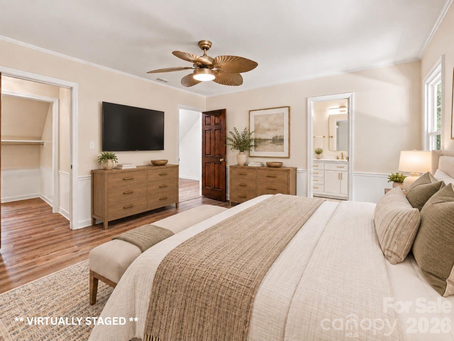 Virtually Staged Primary Bedroom (View 2) - 514 Belwood Drive, Belmont