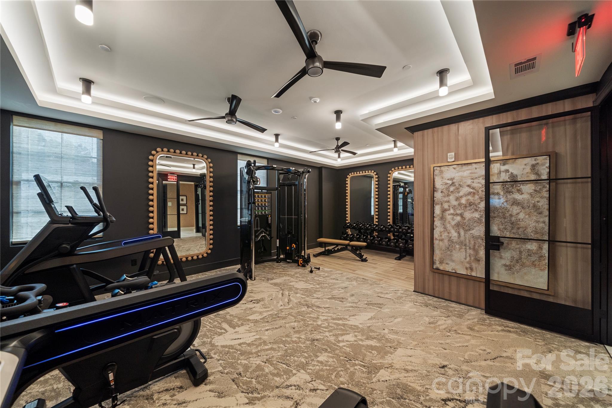 The Residents Club includes this well-equipped private fitness center; with cardio machines, free weights, strength-training equipment and a polished contemporary design. The perfect place to work up a sweat before retiring to your spectacular 5th floor penthouse. - 409 Queens Road, Charlotte