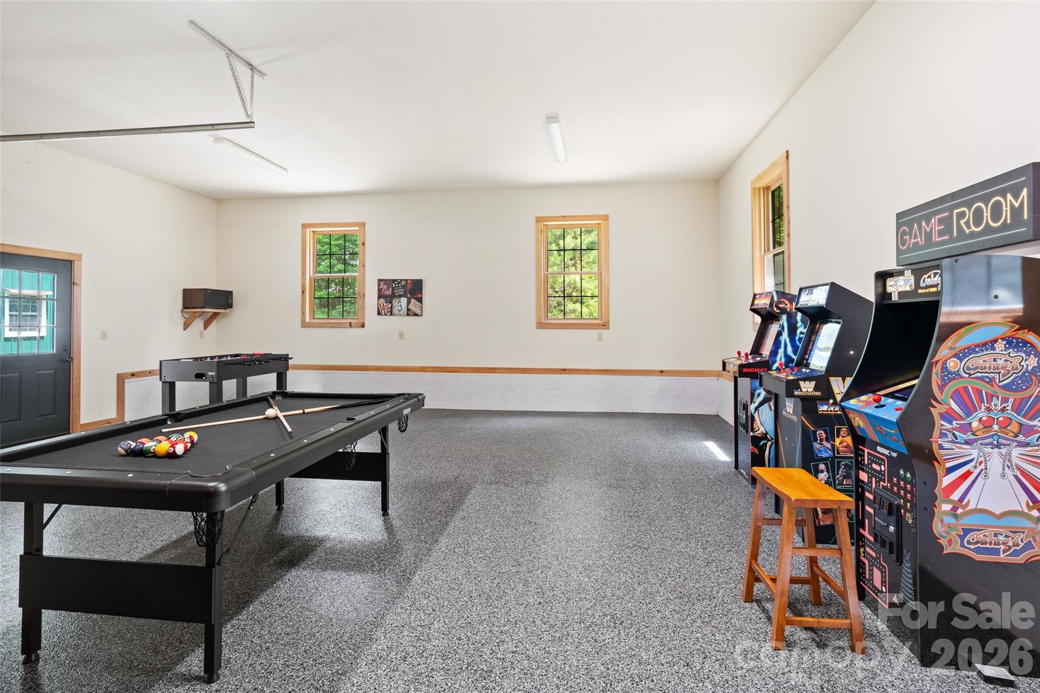 Massive, versatile entertainment space that can easily transition back to a traditional garage. - 213 Big Valley Road, Pisgah Forest