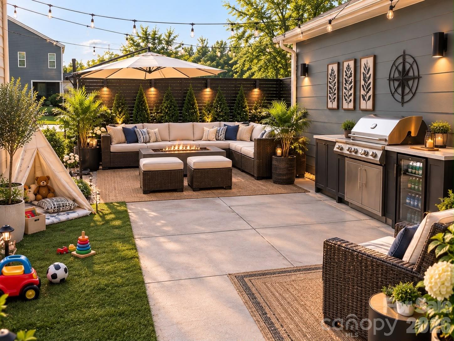 Cozy backyard idea, generated using AI - 15505 Davidson East Drive, Davidson