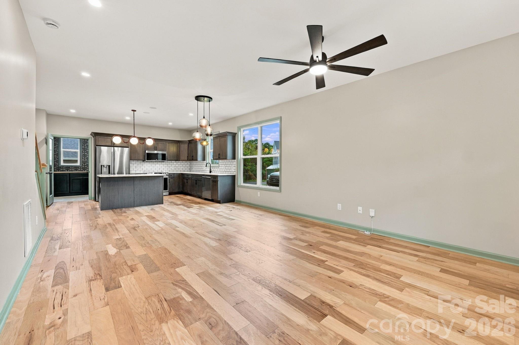 Hickory engineered wood flooring, open design - 34 Gudger Road, Candler