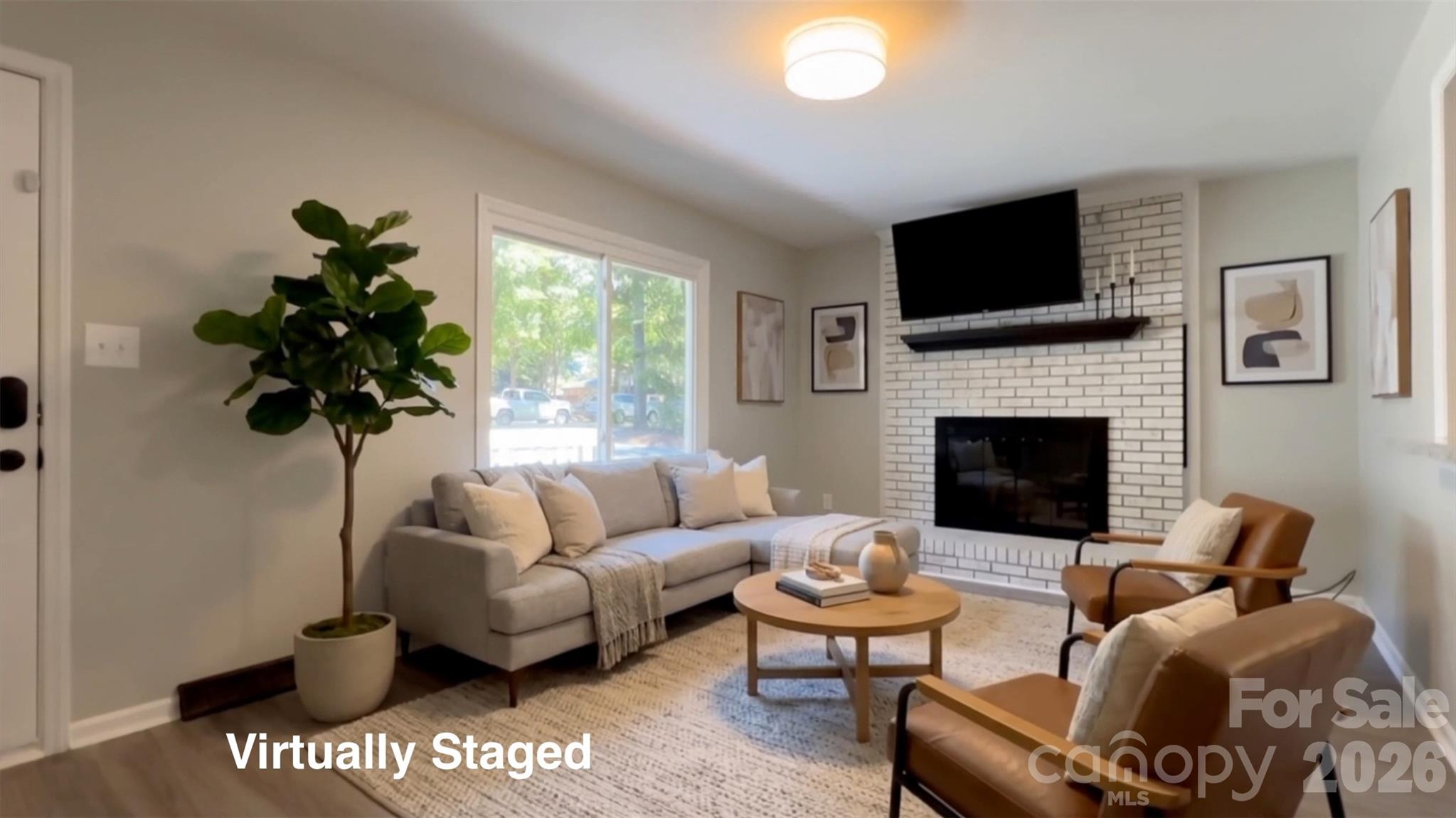 Virtually staged living room - 2909 Matoka Trail, Matthews