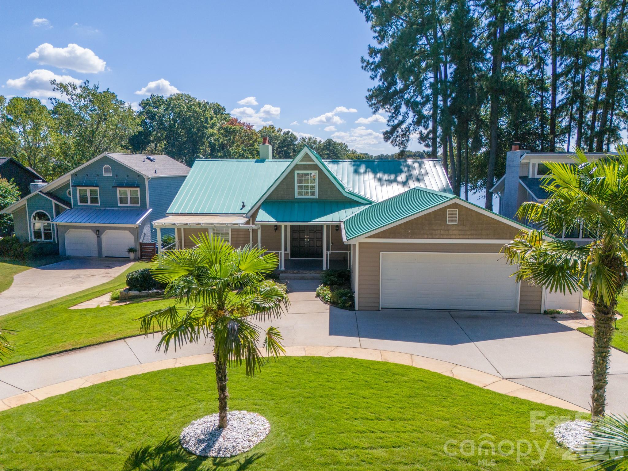 Overhead view of circula drive 50+ year metal roof - 20919 Island Forest Drive, Cornelius