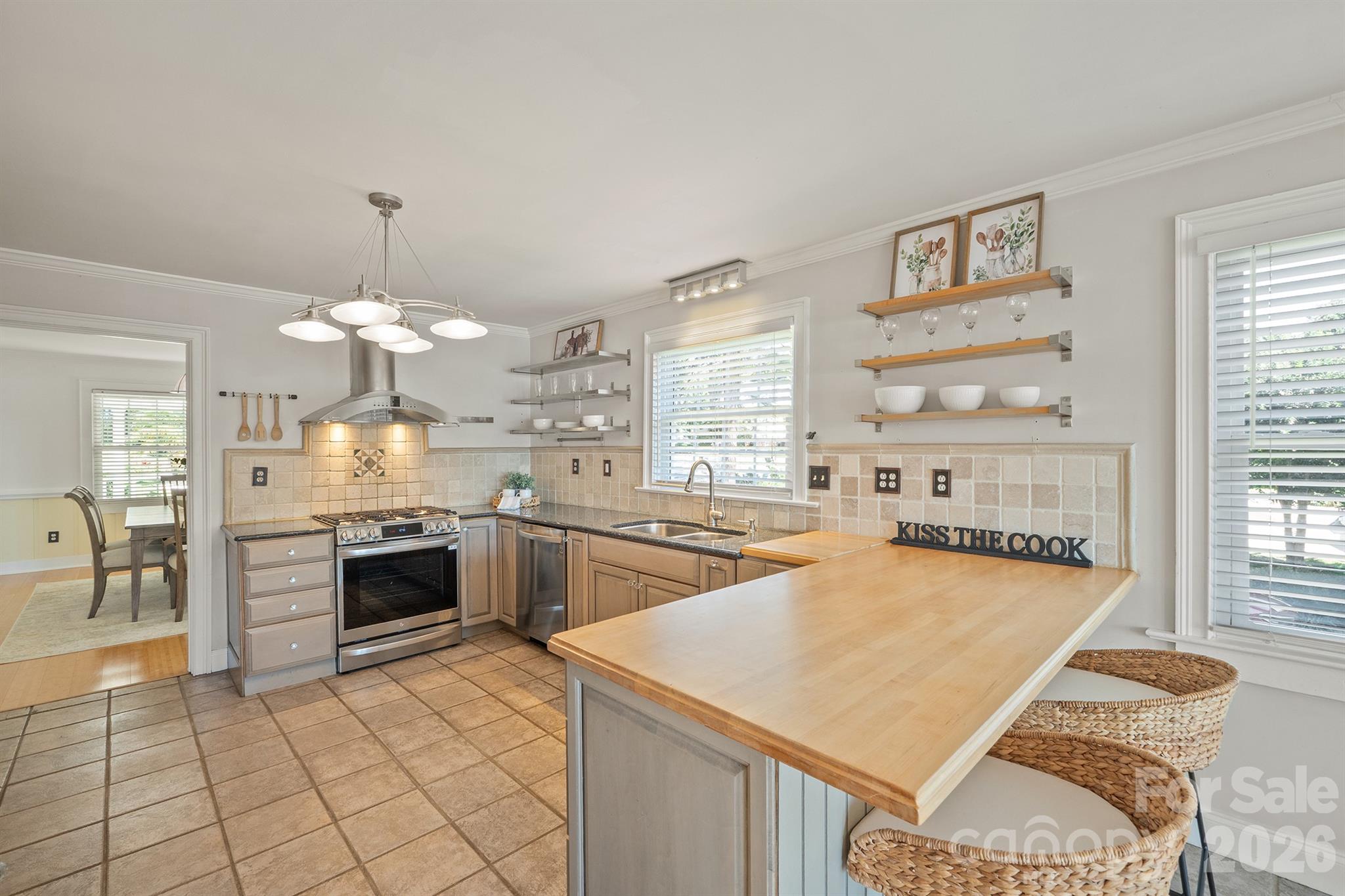 Taking a more modern flair with open metal shelving - 20919 Island Forest Drive, Cornelius