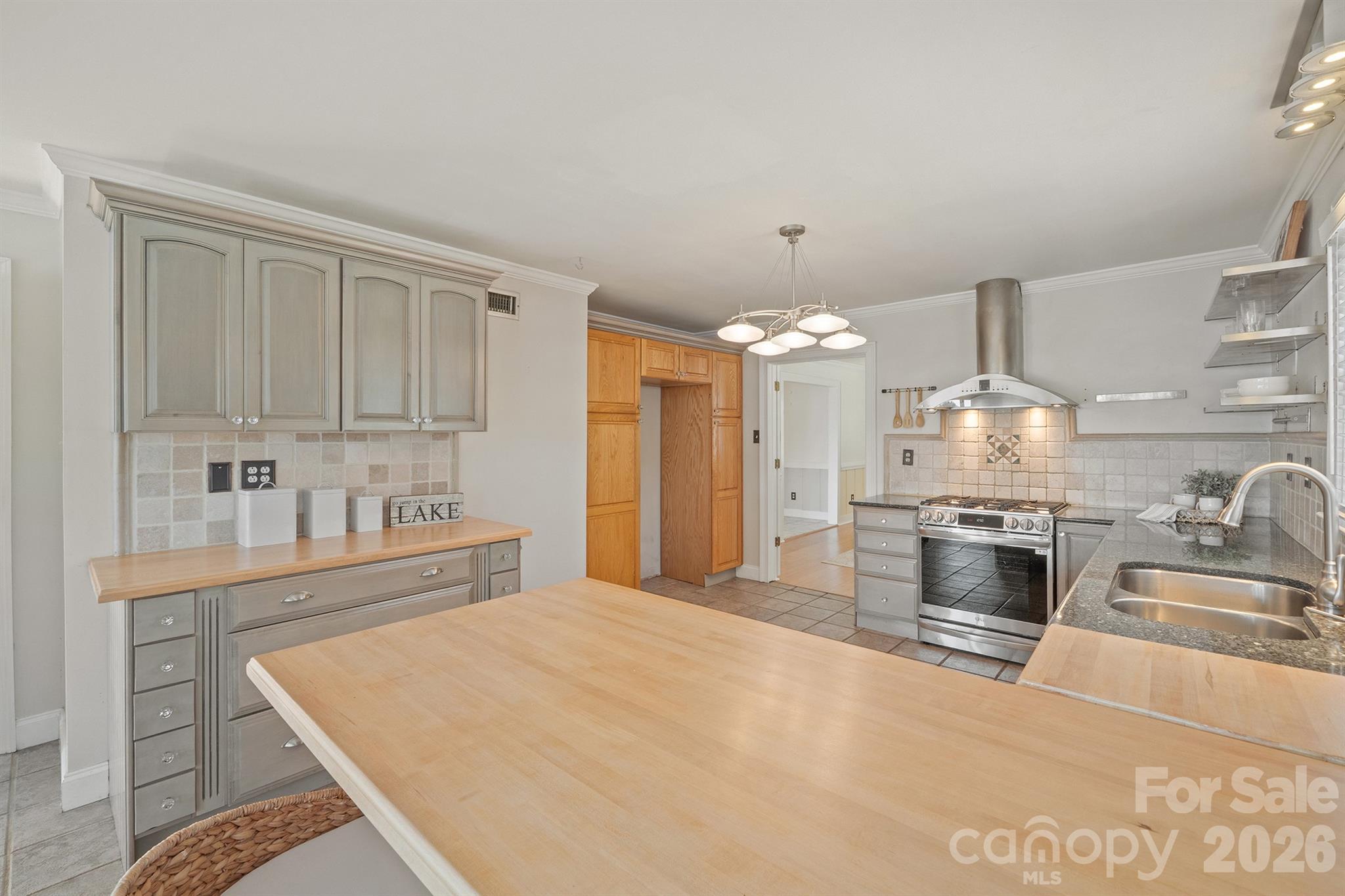 Breakfast bar toward yoru refrigerator spot which has pull out drawers for panrty space on either side - 20919 Island Forest Drive, Cornelius