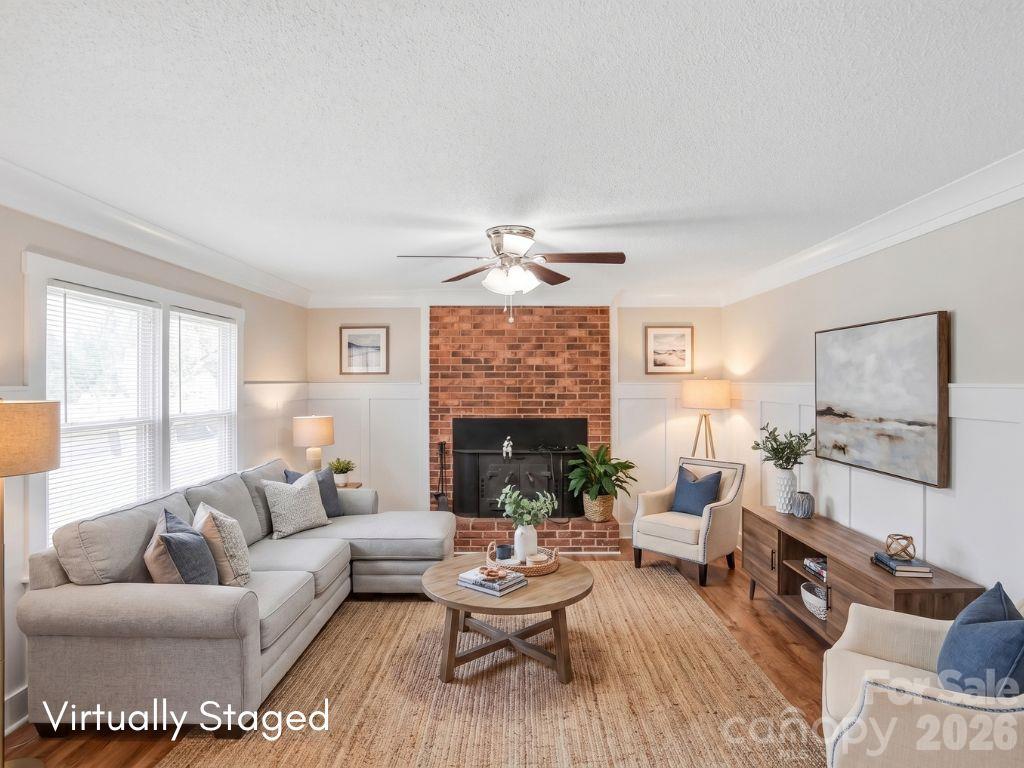 Spacious family room with new ceiling fan and cozy fireplace - 1564 Marett Boulevard Extension, Rock Hill