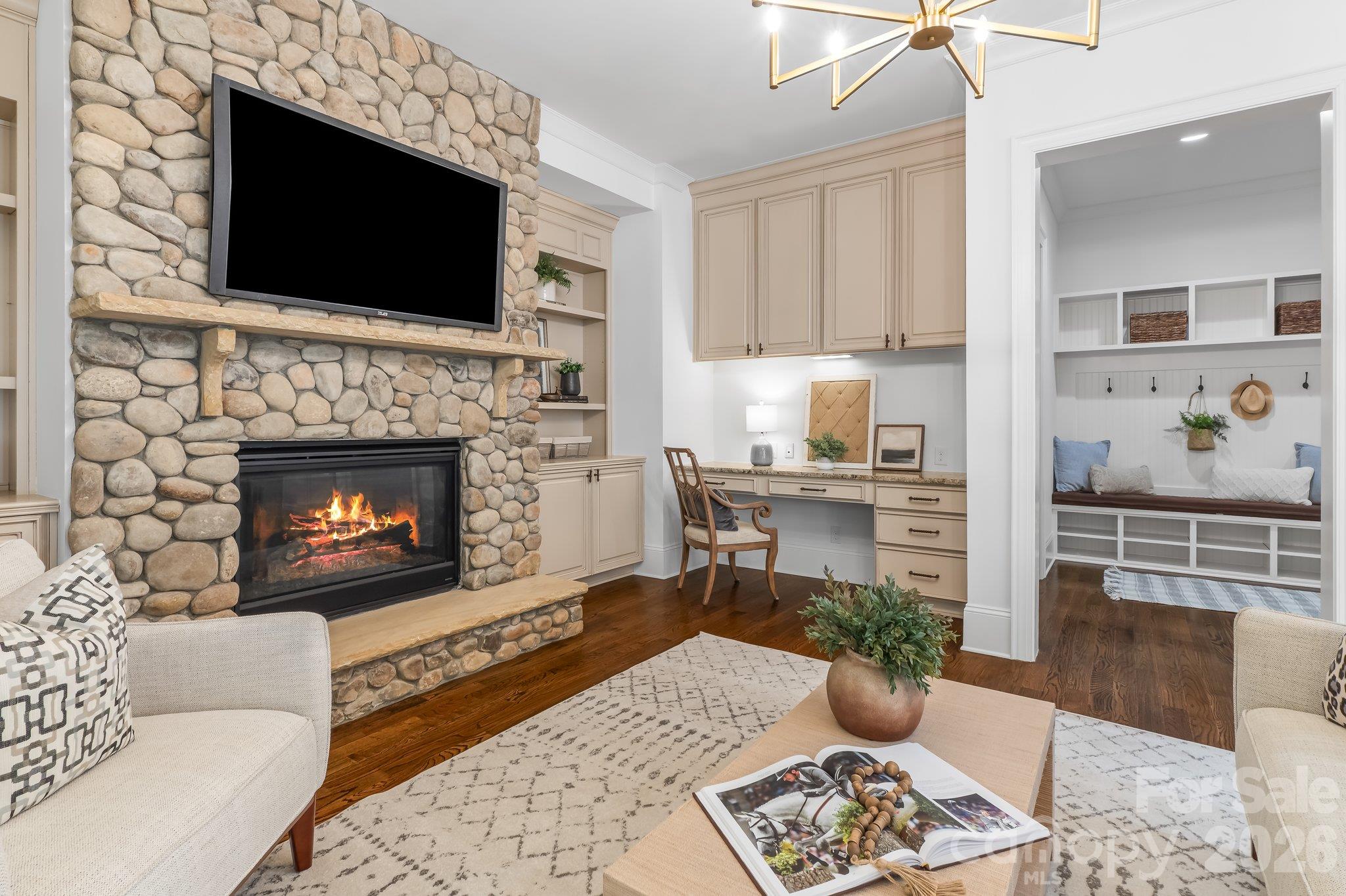 Great desk area and new chandelier - 227 Glenmoor Drive, Waxhaw