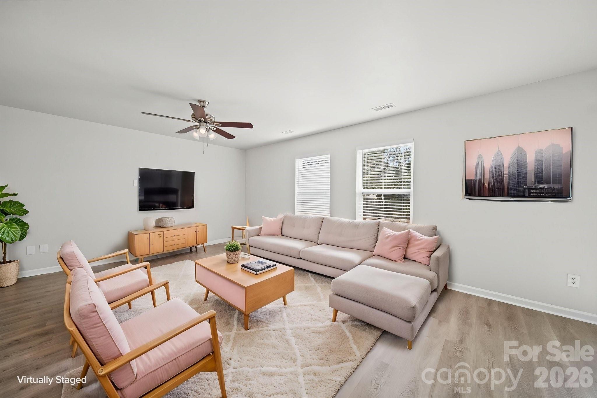 Great Room - Virtually Staged - 1820 Rustic Barn Drive, Huntersville