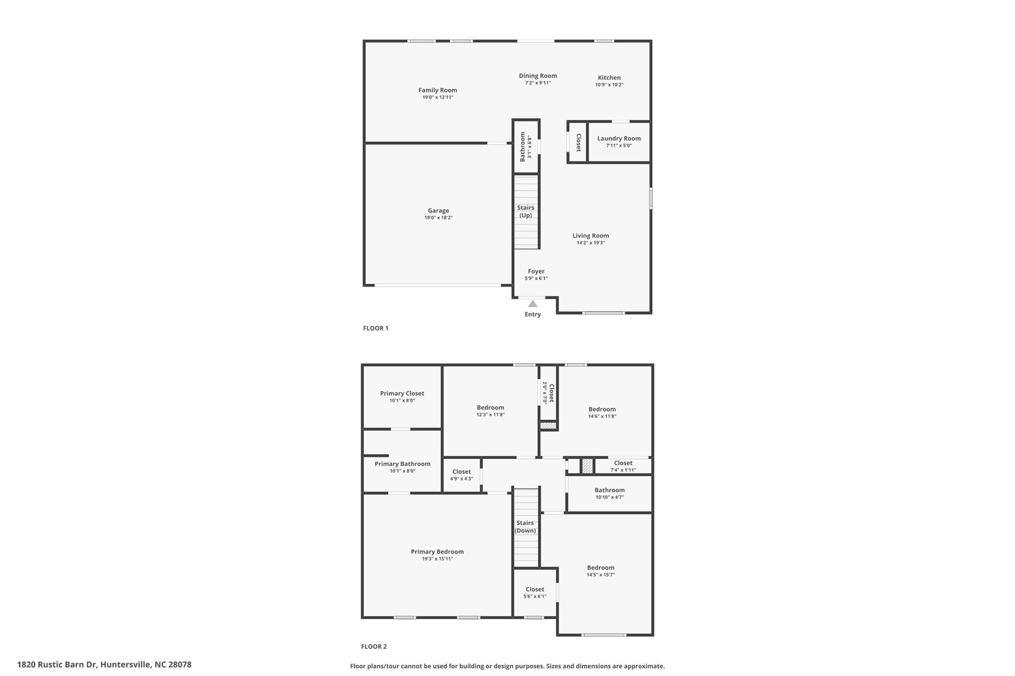 Floorplan with Approximate Room Sizes - 1820 Rustic Barn Drive, Huntersville