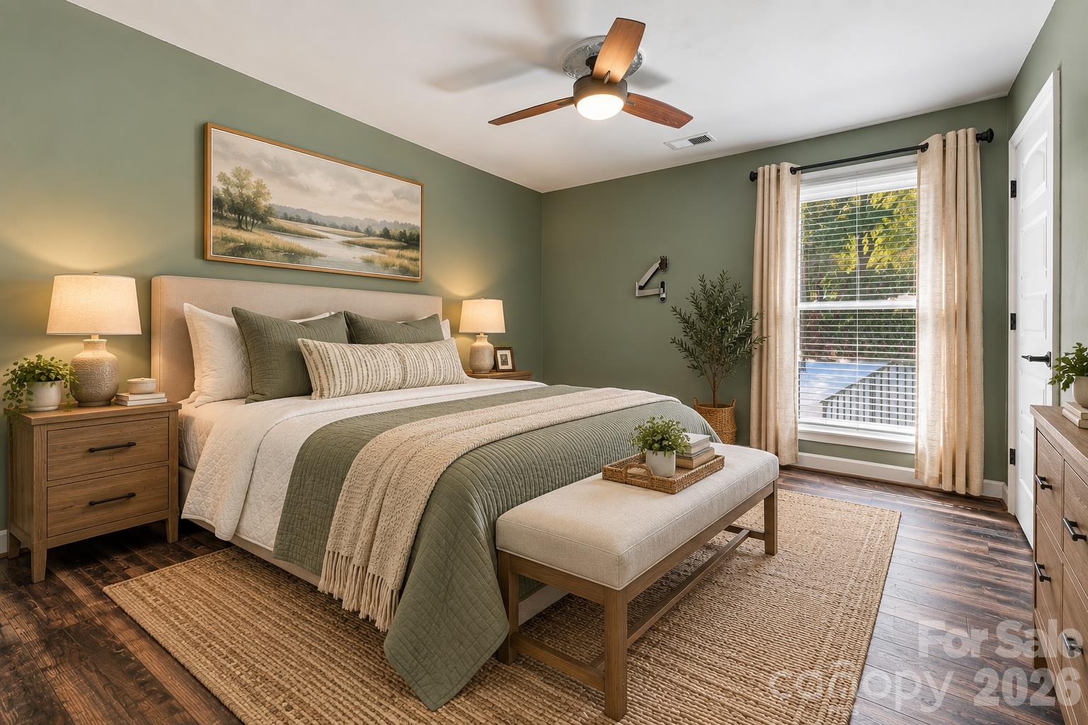 Main floor bedroom virtually staged- vinyl wood plank flooring - 9071 Tulagi Court, Tega Cay