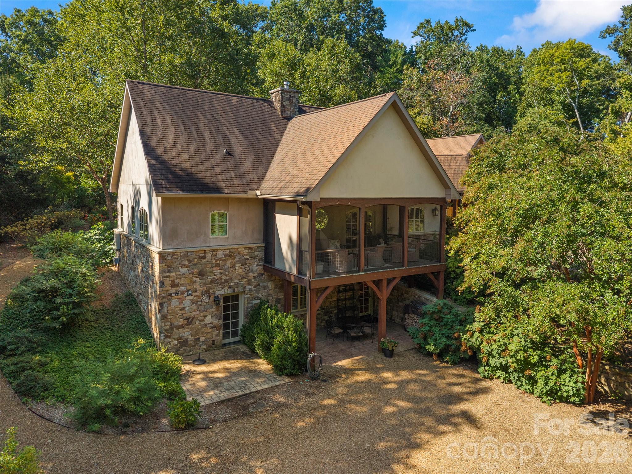 Side View with Screened In Porch. Lower Level Parking - 89 Emmas Grove Road, Fletcher