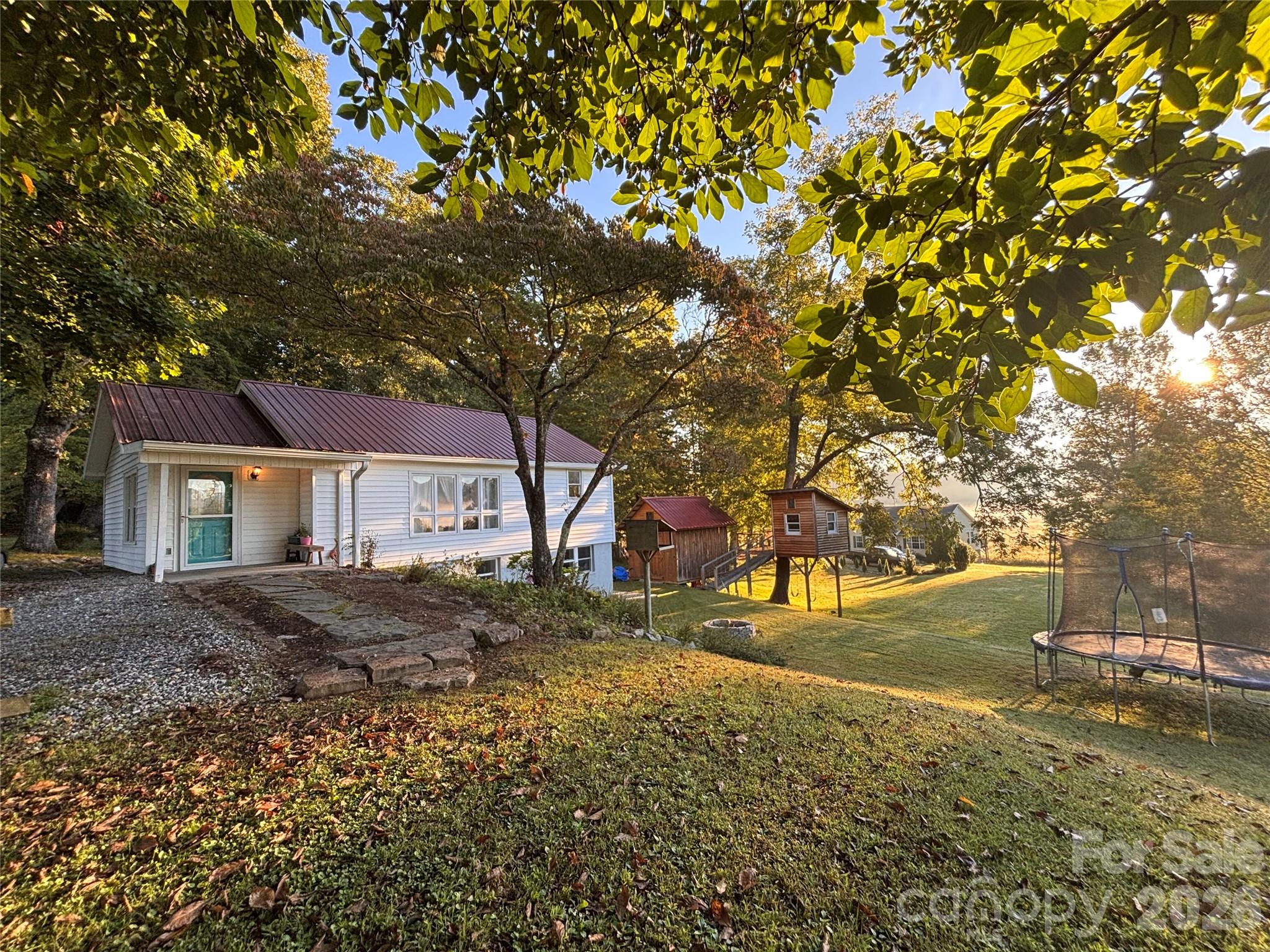 Side view of house and side yard in the morning / summertime - 195 Whitmire Road, Brevard