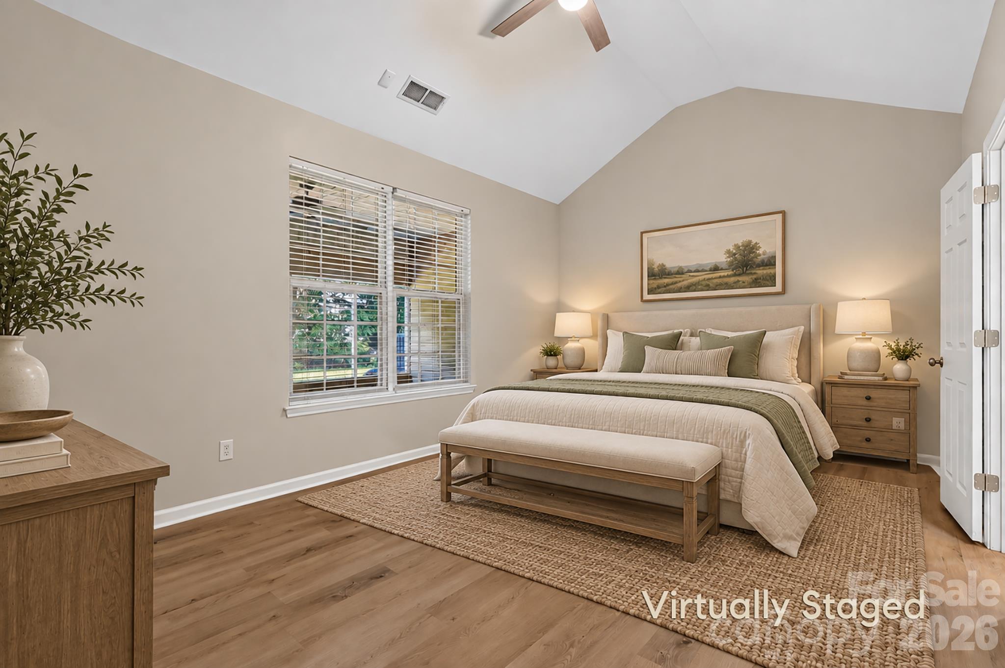 Primary Bedroom with a huge walk-in closet, new ceiling fan, flooring, cathedral ceiling - 4641 Willow Glen Road, Harrisburg