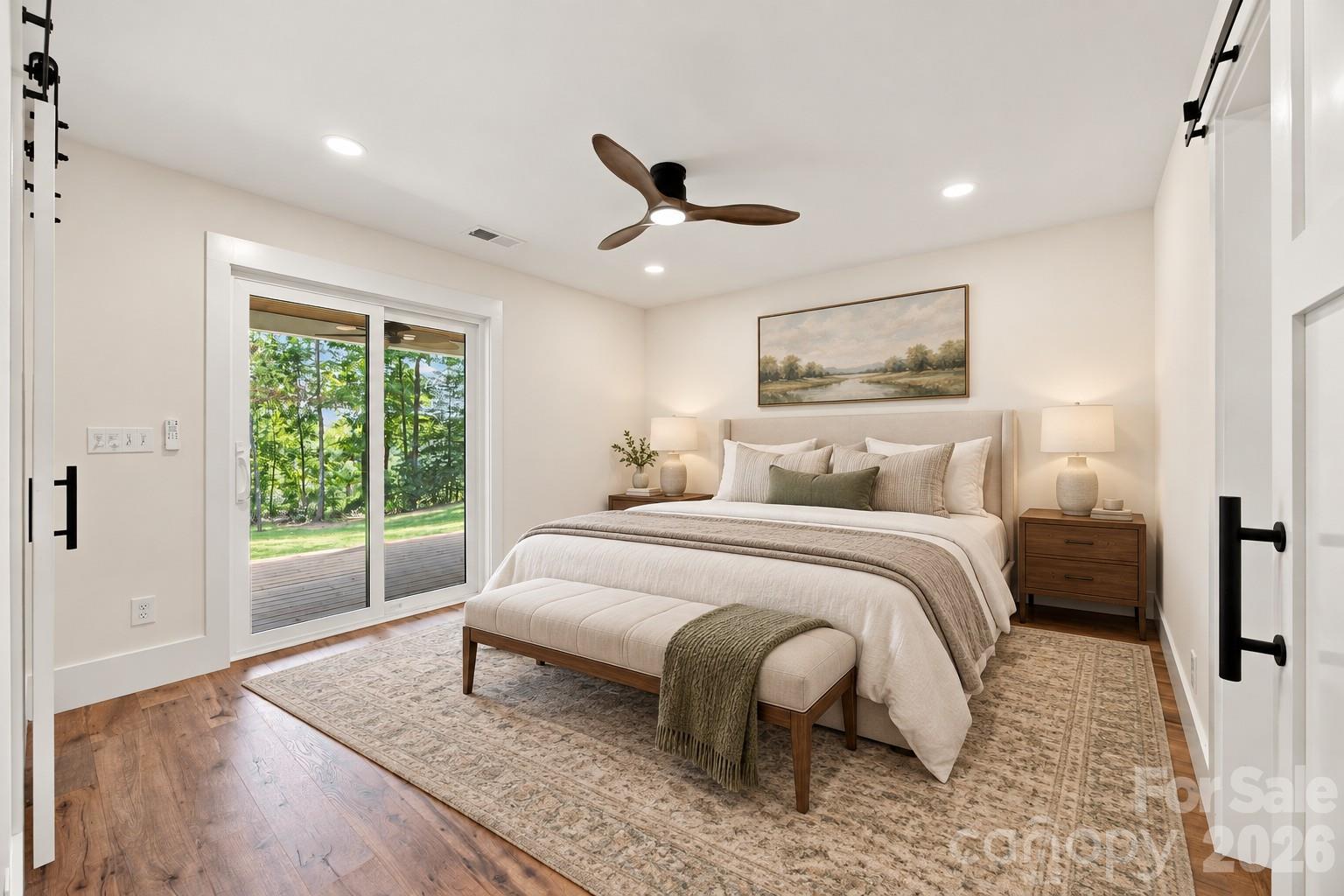 Virtually Staged Primary Bedroom Suite with access to back porch - 5663 Mundy Road, Denver