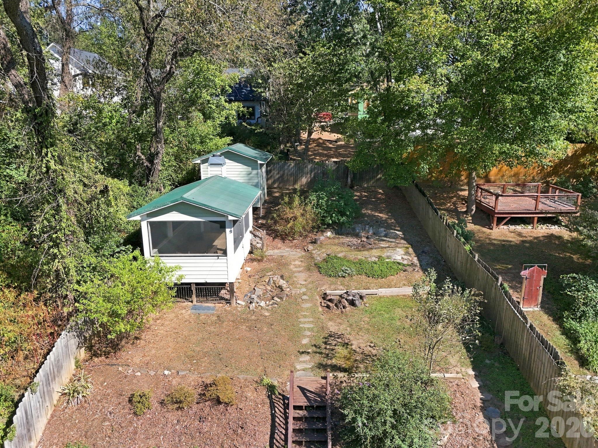 Aerial view if ADU and storage shed - 10 Foggy Hollow Trail, Asheville