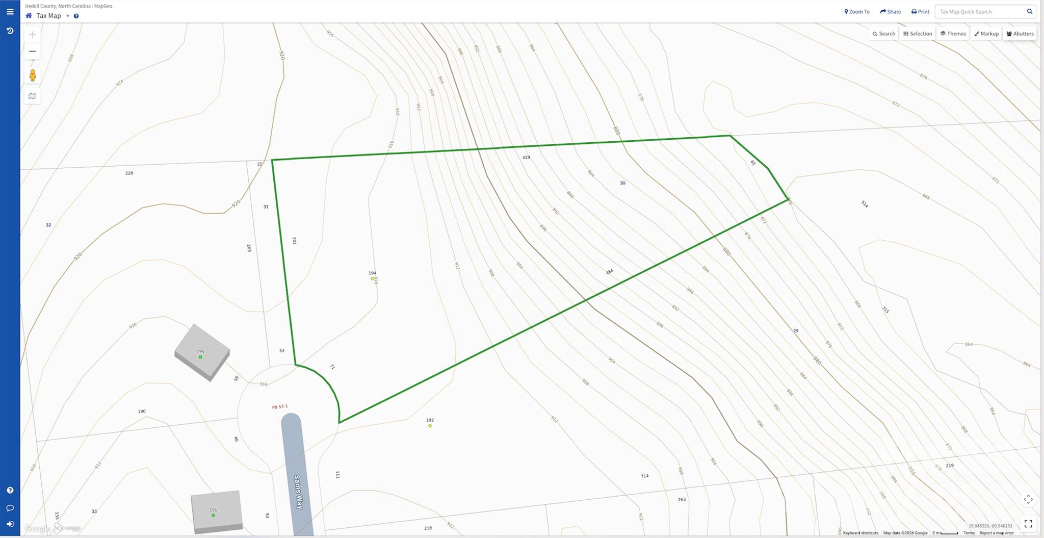 Iredell County GIS Topo Map with Measurments - 194 Sams Way, Statesville