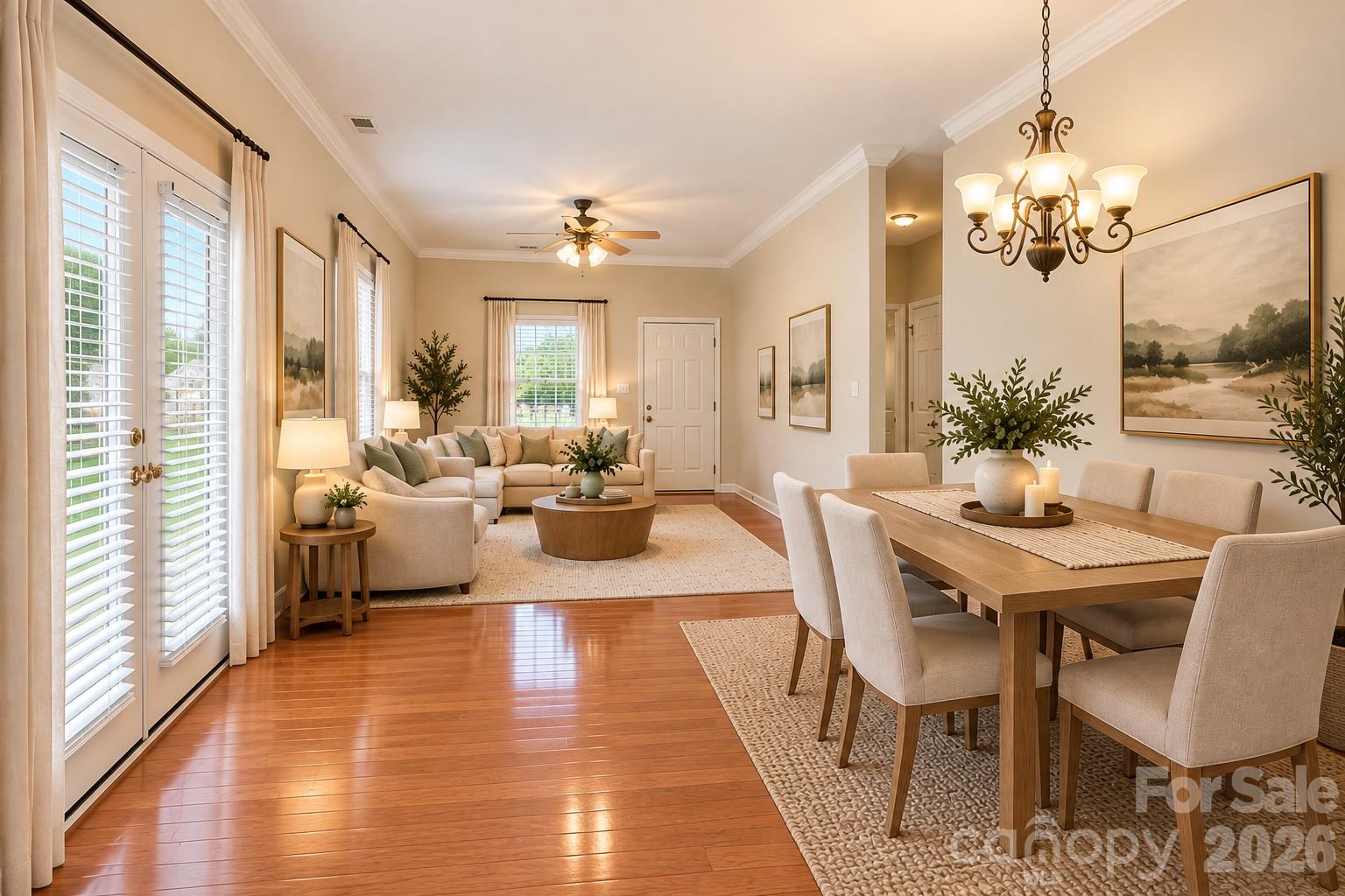 Virtually Staged - Living Room & Dining - 1645 Diary Drive, Rock Hill