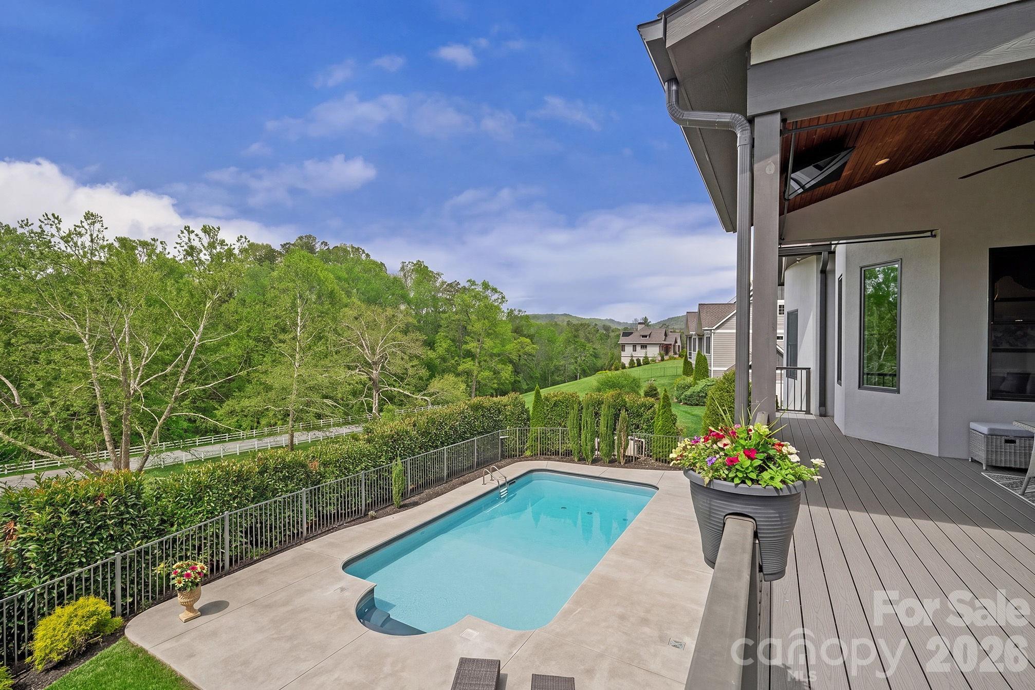 The rear Deck overlooks the Pool & the Mountain Views - 64 Water Hill Way, Fletcher