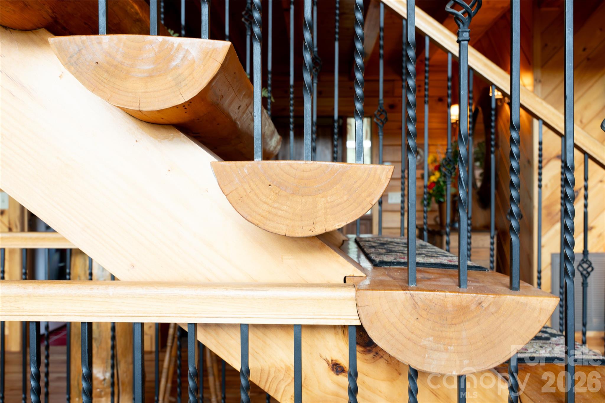 Pine stairs. - 316 Stevenson Cove Road, Waynesville