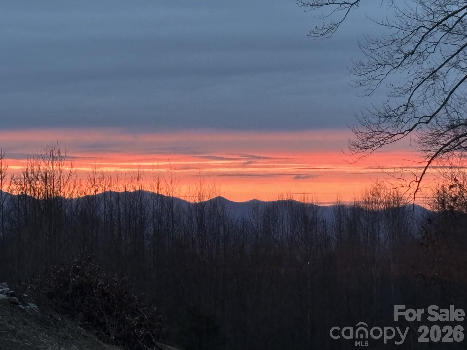 Sunset from the living room- Winter view - 67 Reeses Ridge Court, Hendersonville