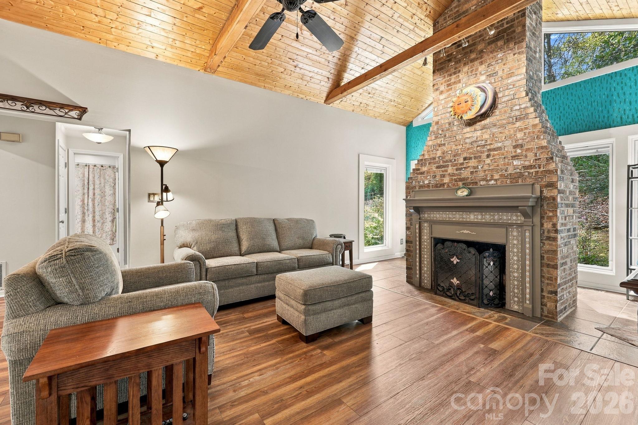 Beautiful Living Dining Area, exposed beam cathedral ceiling - 14 Cambridge Drive, Candler