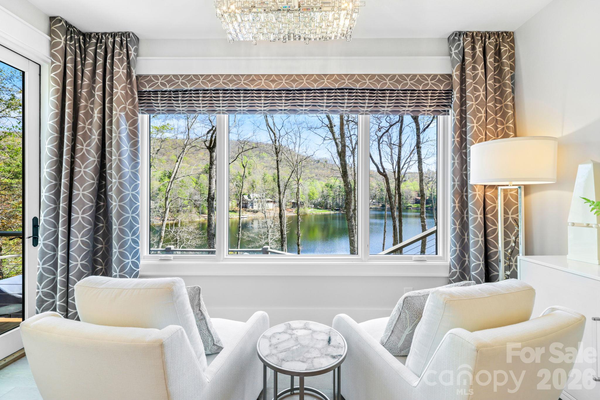 Primary Suite Sitting Area with calming water views - 95 Cardinal Trace, Lake Toxaway