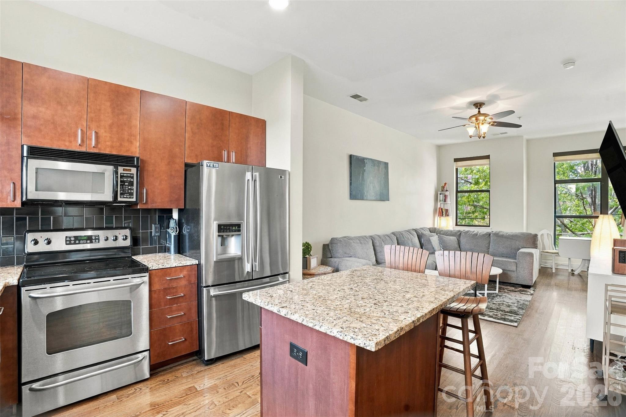 kitchen flows into living room - 534 McDowell Street, Charlotte