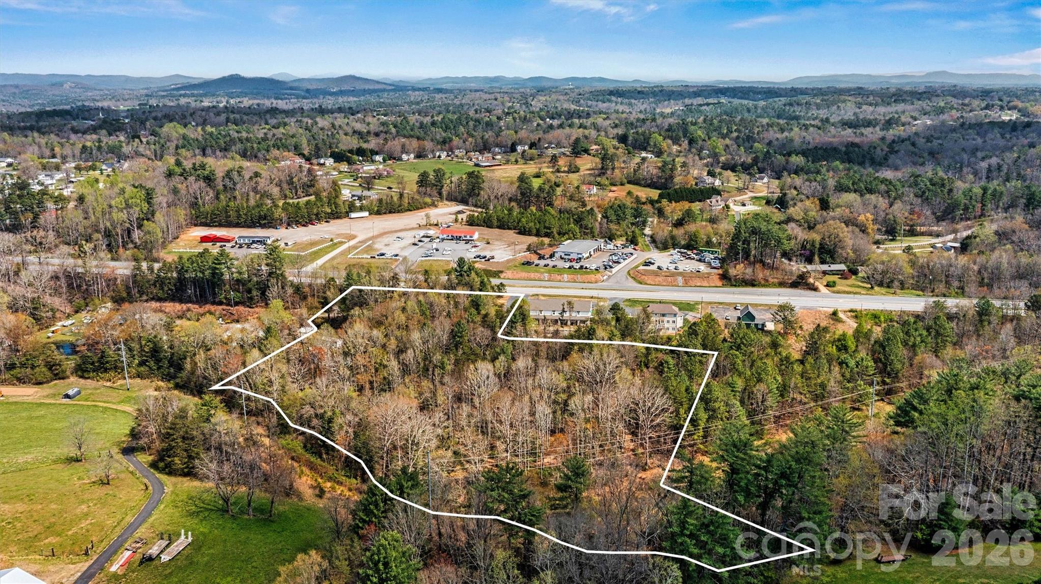 Aerial Rear View - Lot line overlay shown for illustrative purposes only. - 000 321 Highway, Granite Falls