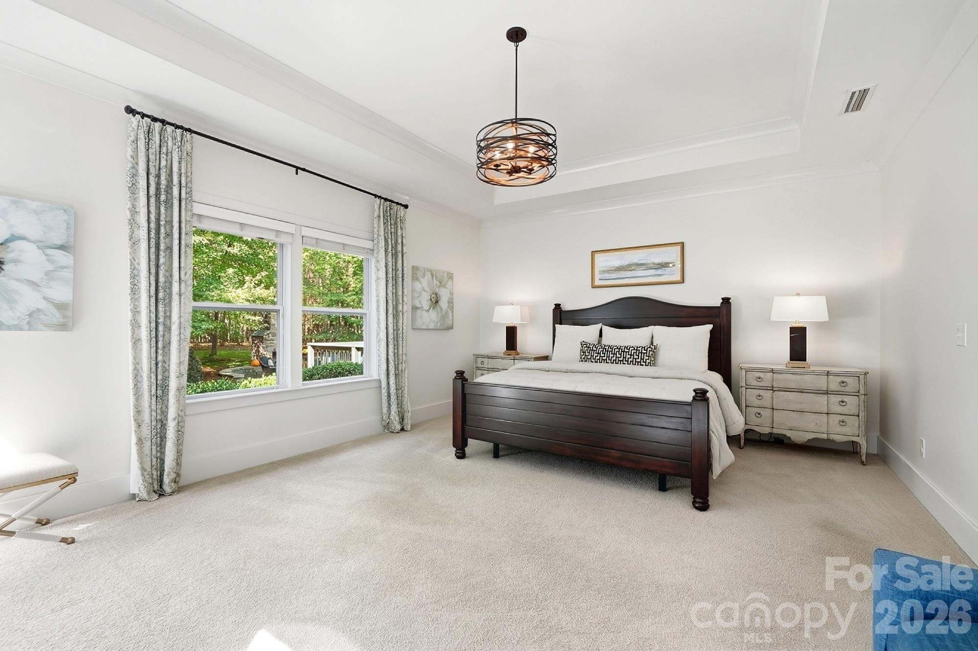 Primary with trey ceiling and designer lighting - 1205 Crofton Drive, Waxhaw