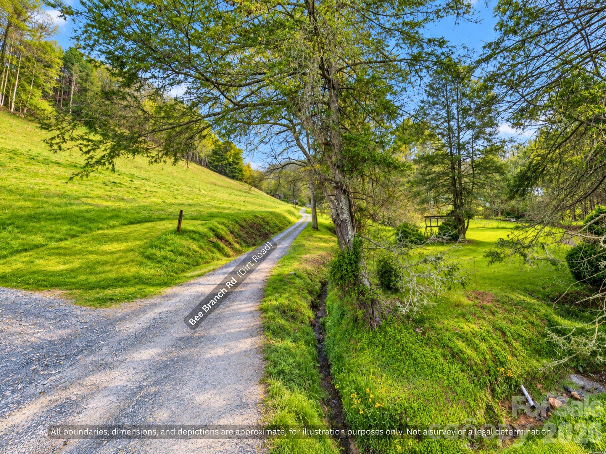Gravel Bee Branch Rd access with open pasture and hardwoods in rural Mitchell County, NC - 99999 Bee Branch Road, Bakersville