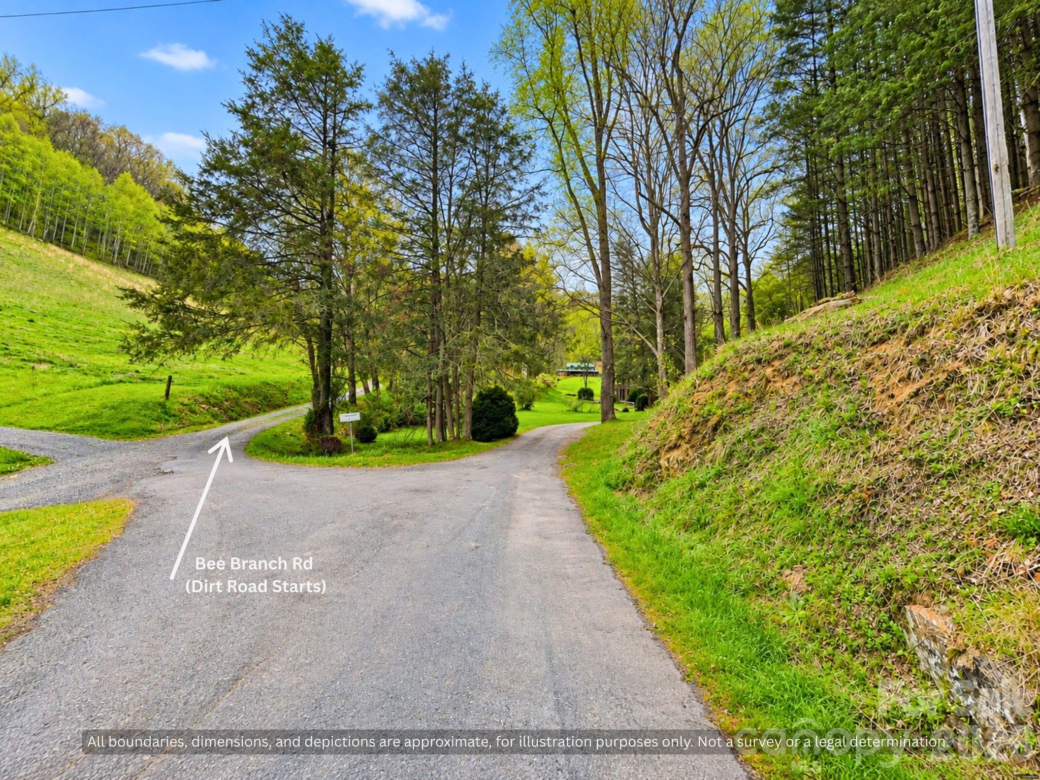 Where to turn: paved road meets gravel Bee Branch Rd near Bakersville, NC - 99999 Bee Branch Road, Bakersville
