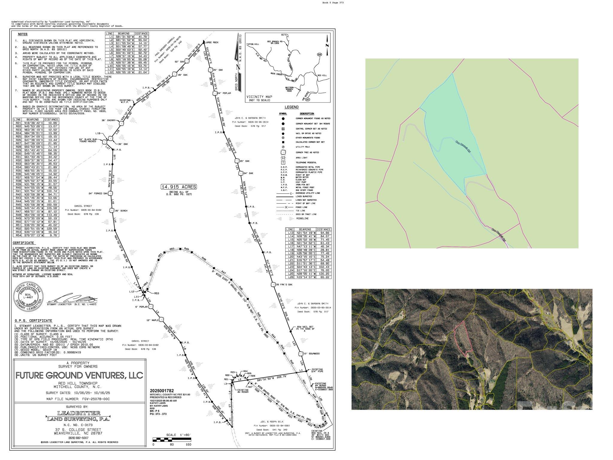 Recorded 2025 survey and parcel map: 14.92 surveyed acres in Mitchell County, NC - 99999 Bee Branch Road, Bakersville