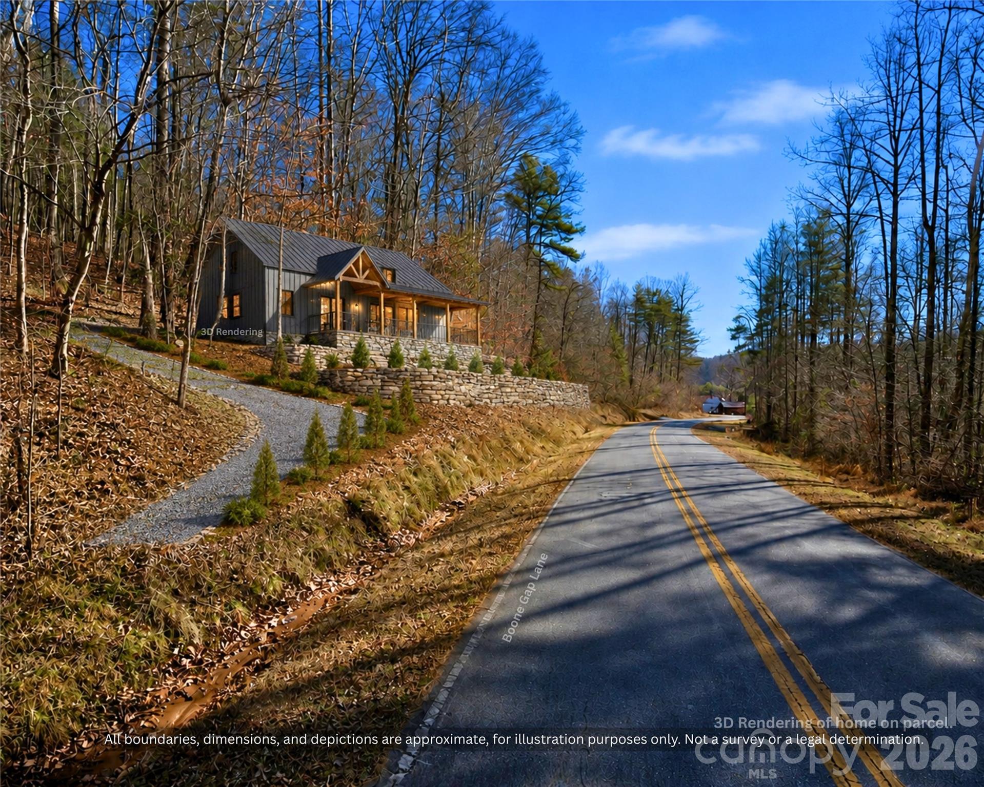 3D rendering: example of a site-built home on this land. For illustration only, not an existing structure. - 99999 Boone Gap Lane, Taylorsville