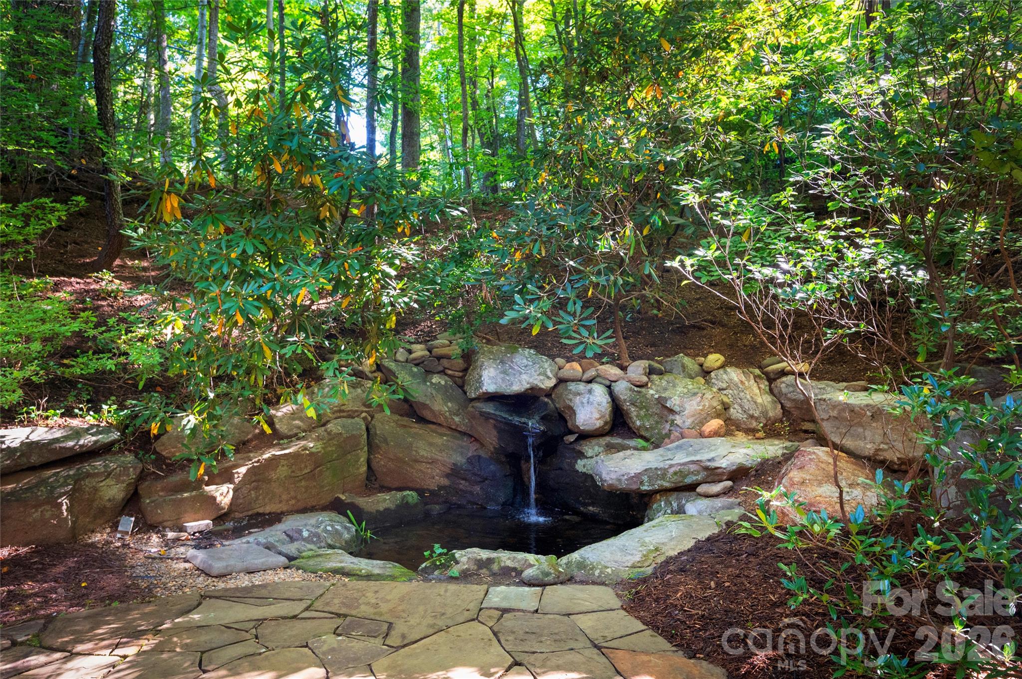 Large rear terrace w/ beautiful water feature - 112 Rhododendron Avenue, Black Mountain