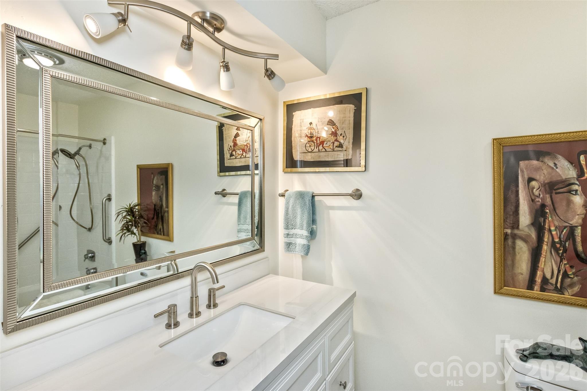 Ensuite primary bathroom.  Freshly renovated - 503 Crowfields Lane, Asheville