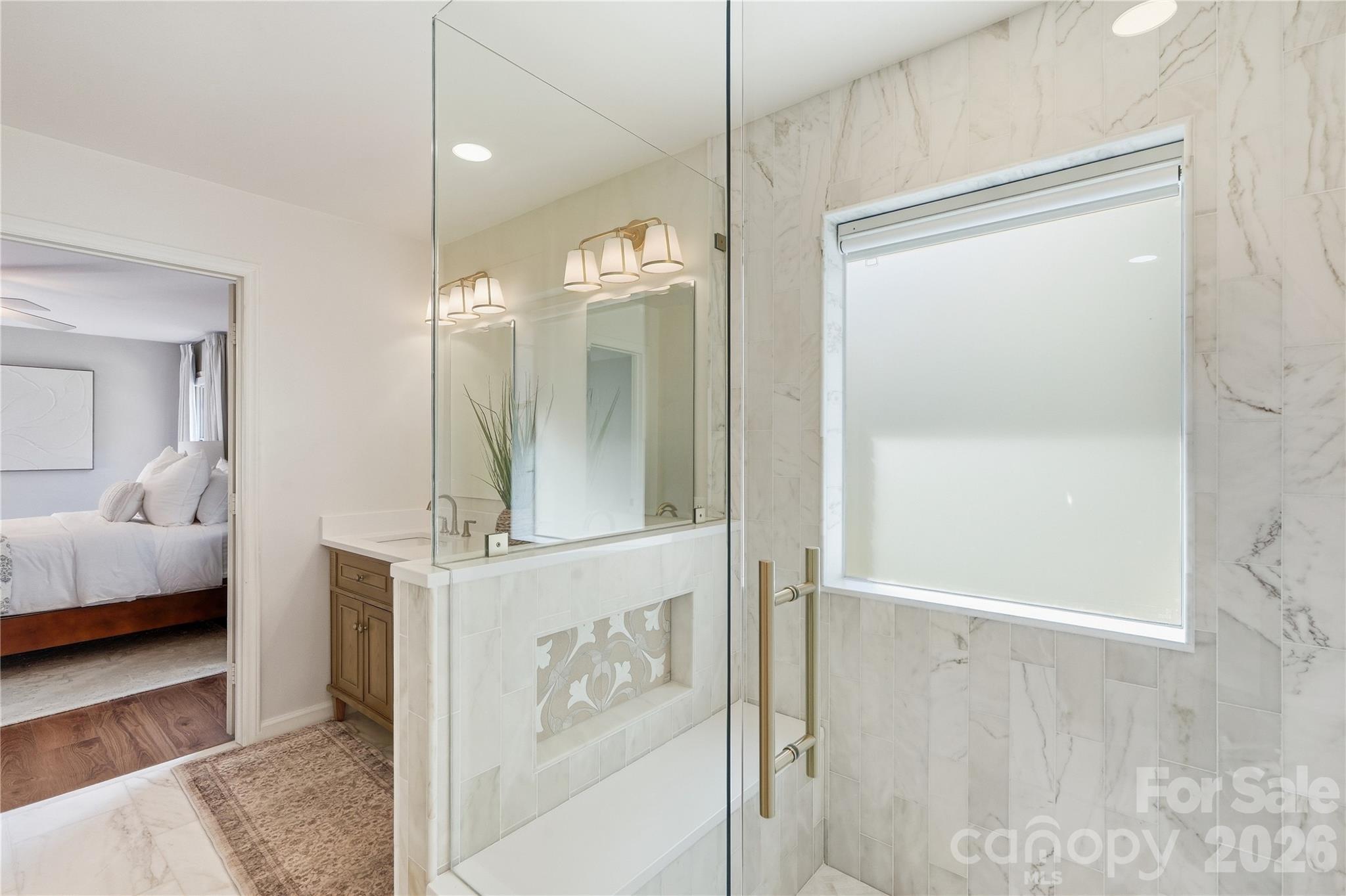 Custom shower with hand sourced tile - 717 Fredricksburg Road, Matthews