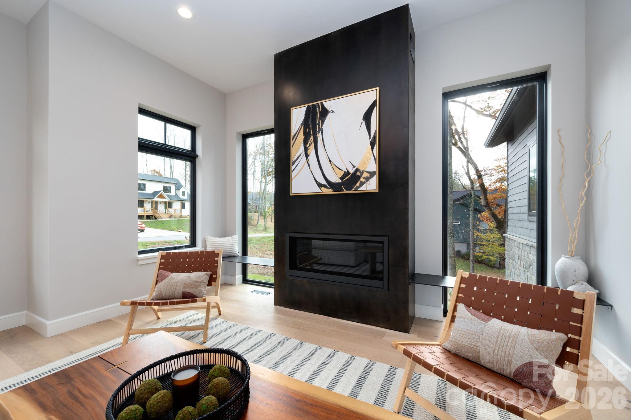 Floor-to-Ceiling Rolled Steel Fireplace - 25 Ted Linn Drive, Fairview