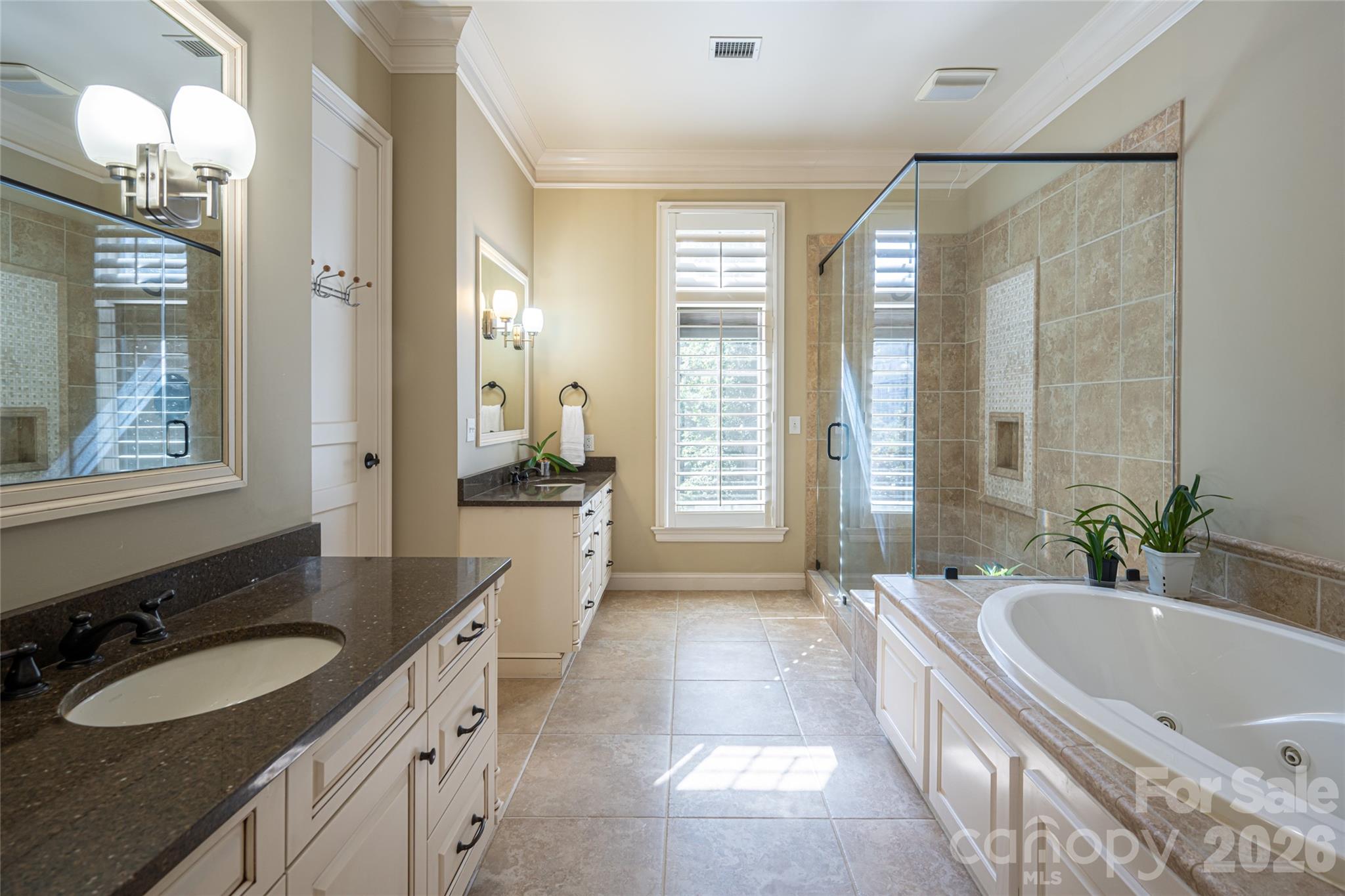 Large Primary bath with soaking tub, walk in shower and double sinks - 288 Macon Avenue, Asheville