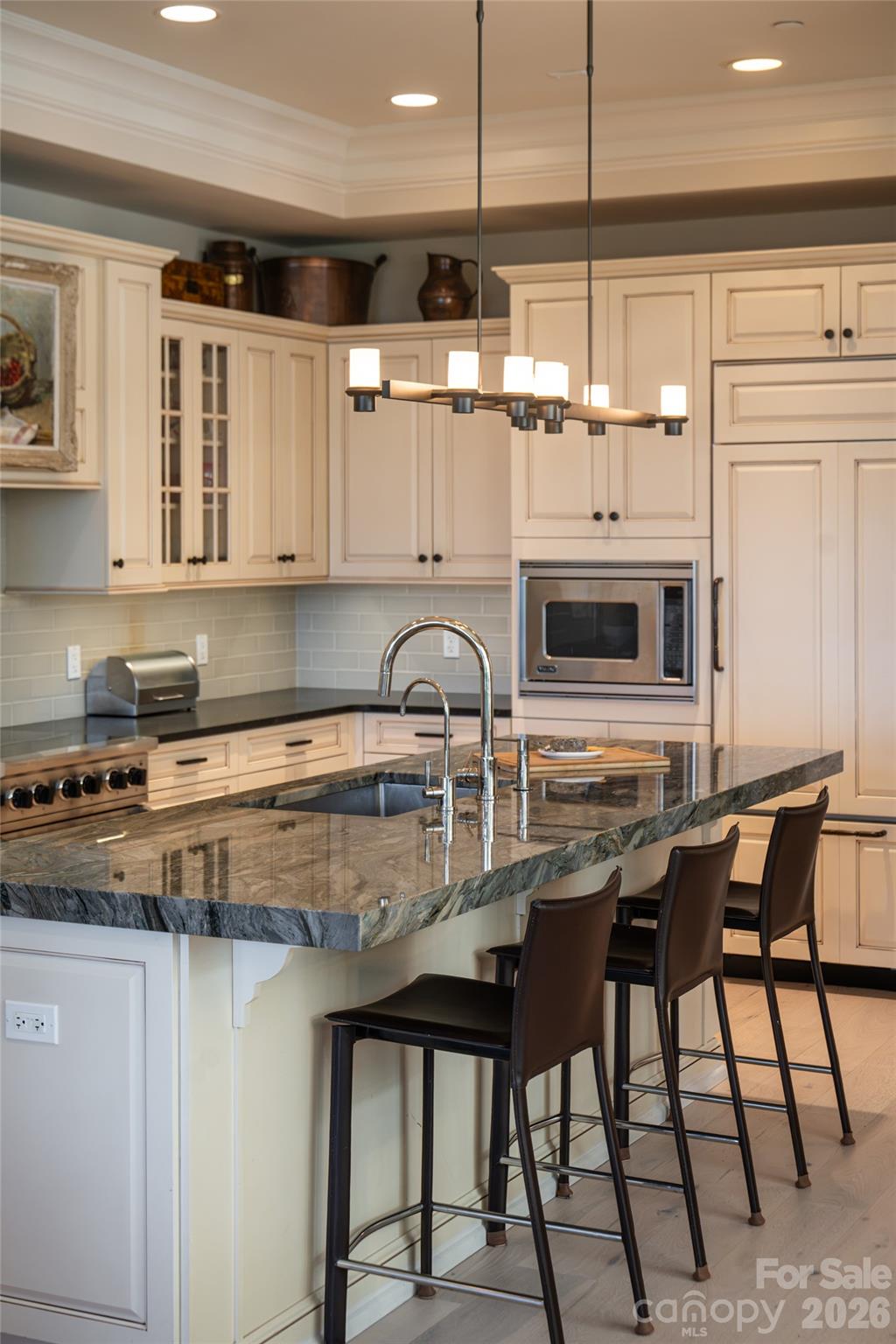 Pendant lighting over center island - 288 Macon Avenue, Asheville
