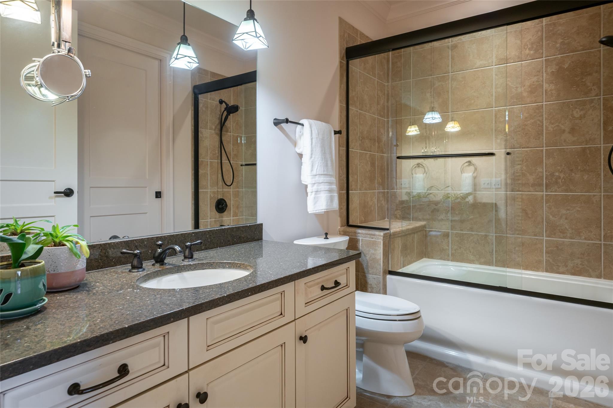 Full bath with tub shower and glass enclosure - 288 Macon Avenue, Asheville