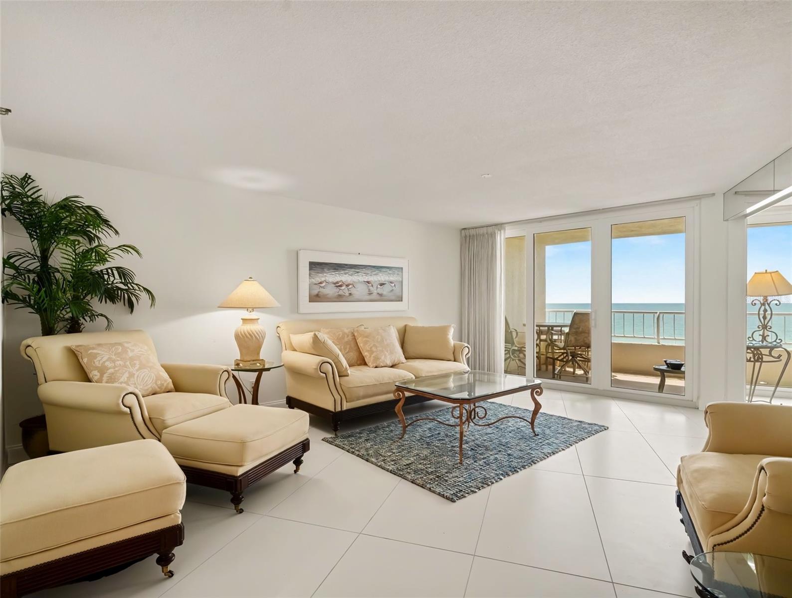 Living Room overlooks balcony and Gulf - 775 LONGBOAT CLUB RD #401, LONGBOAT KEY